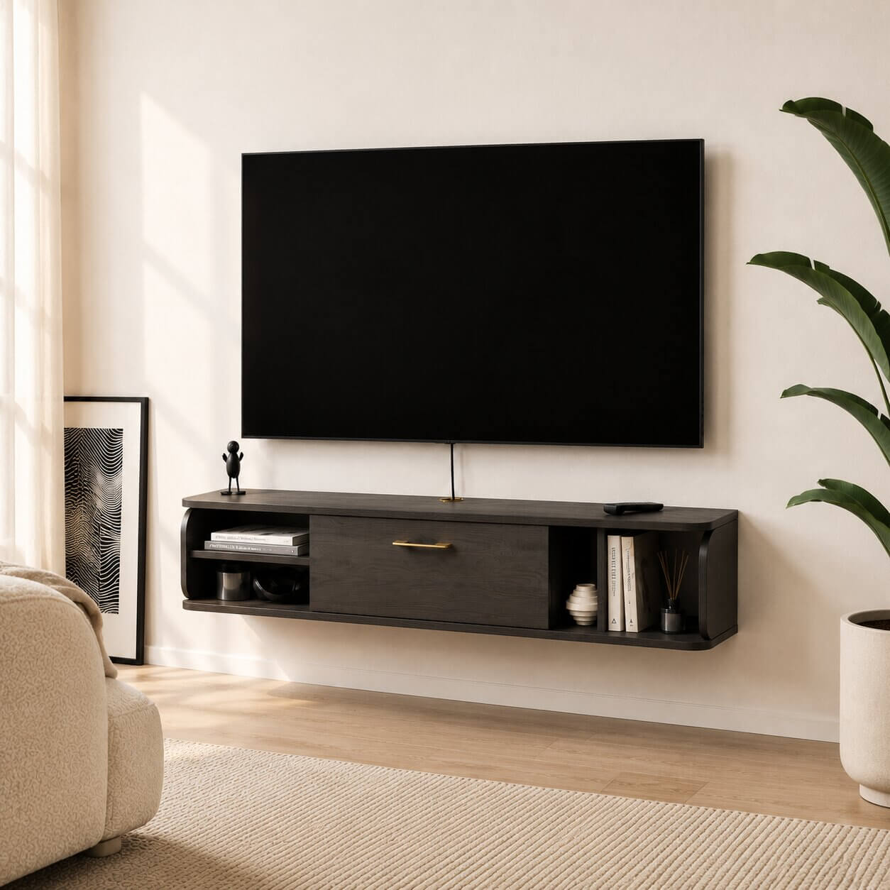 58" Prima Floating TV Stand, Rustic Grey (Backorder)