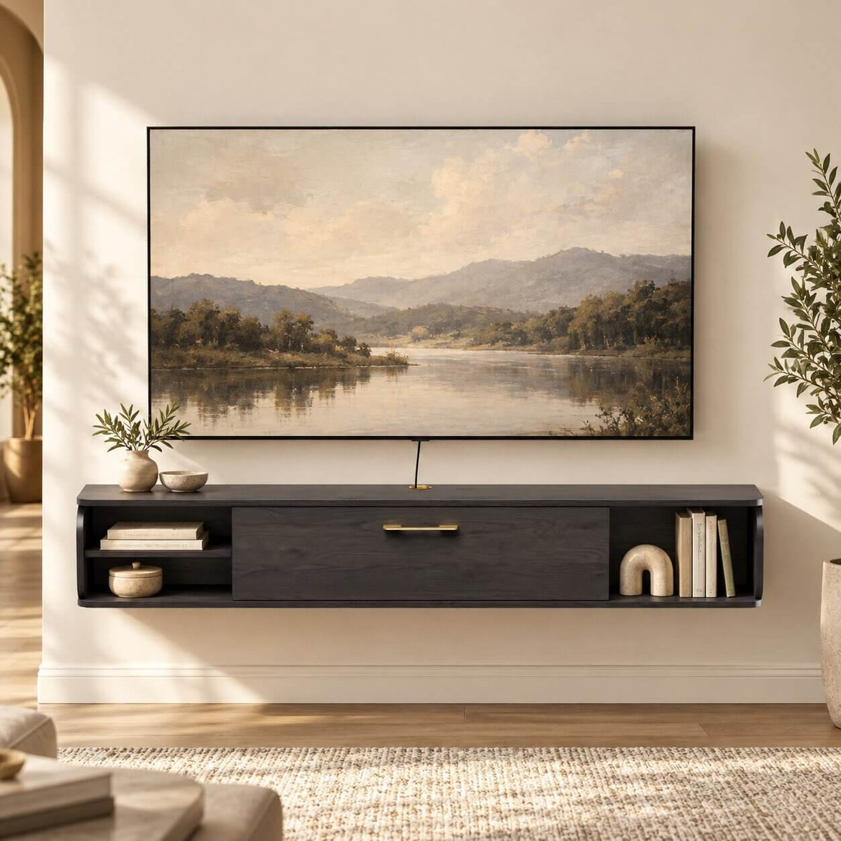 67" Prima Floating TV Stand, Rustic Grey