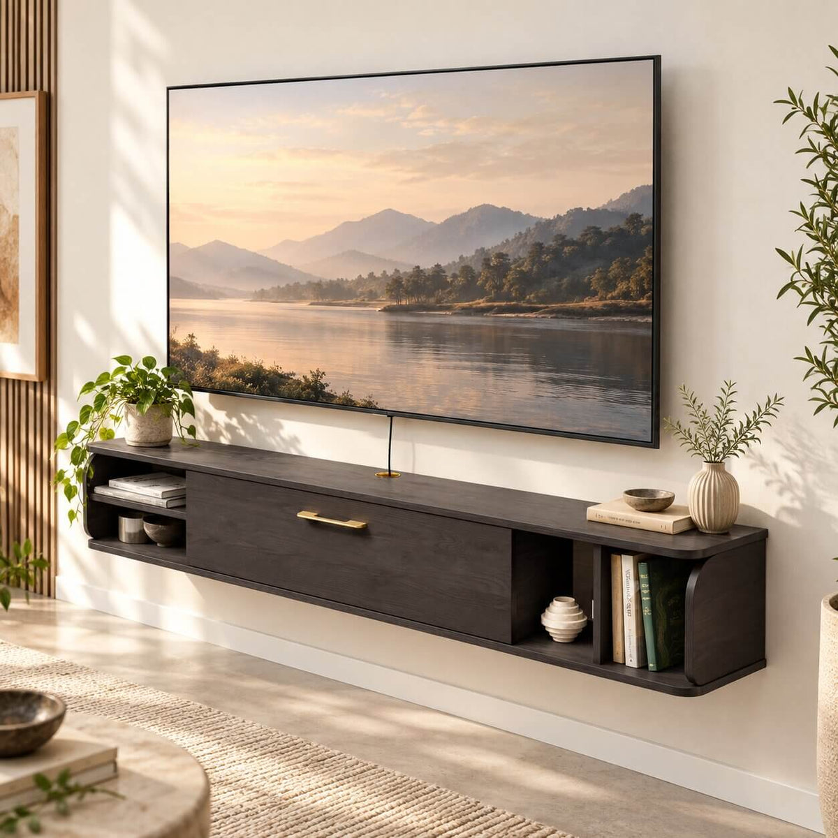 67" Prima Floating TV Stand, Rustic Grey