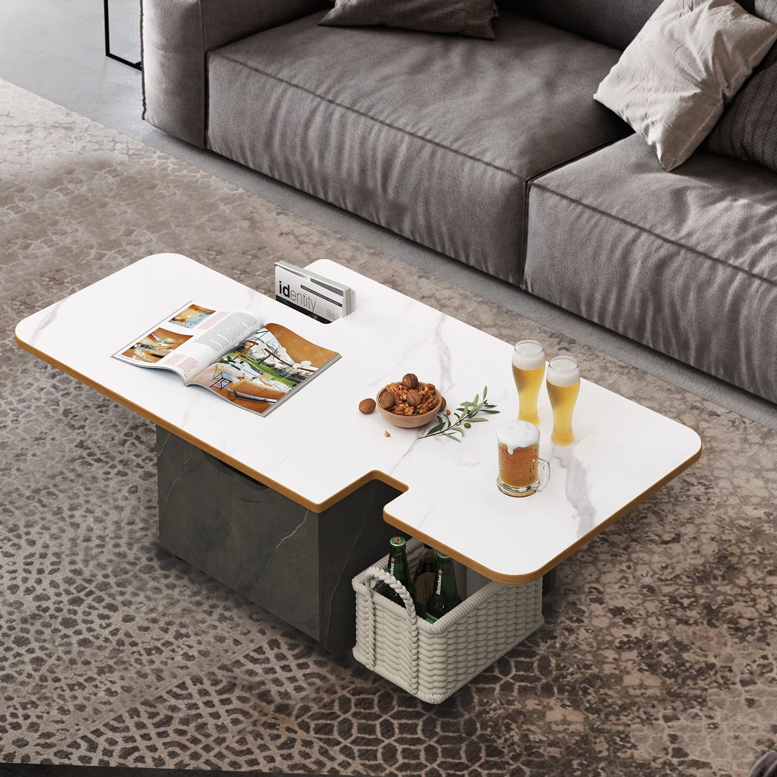 Triple Tone 47 Inch Solid Wood Modern Coffee Table