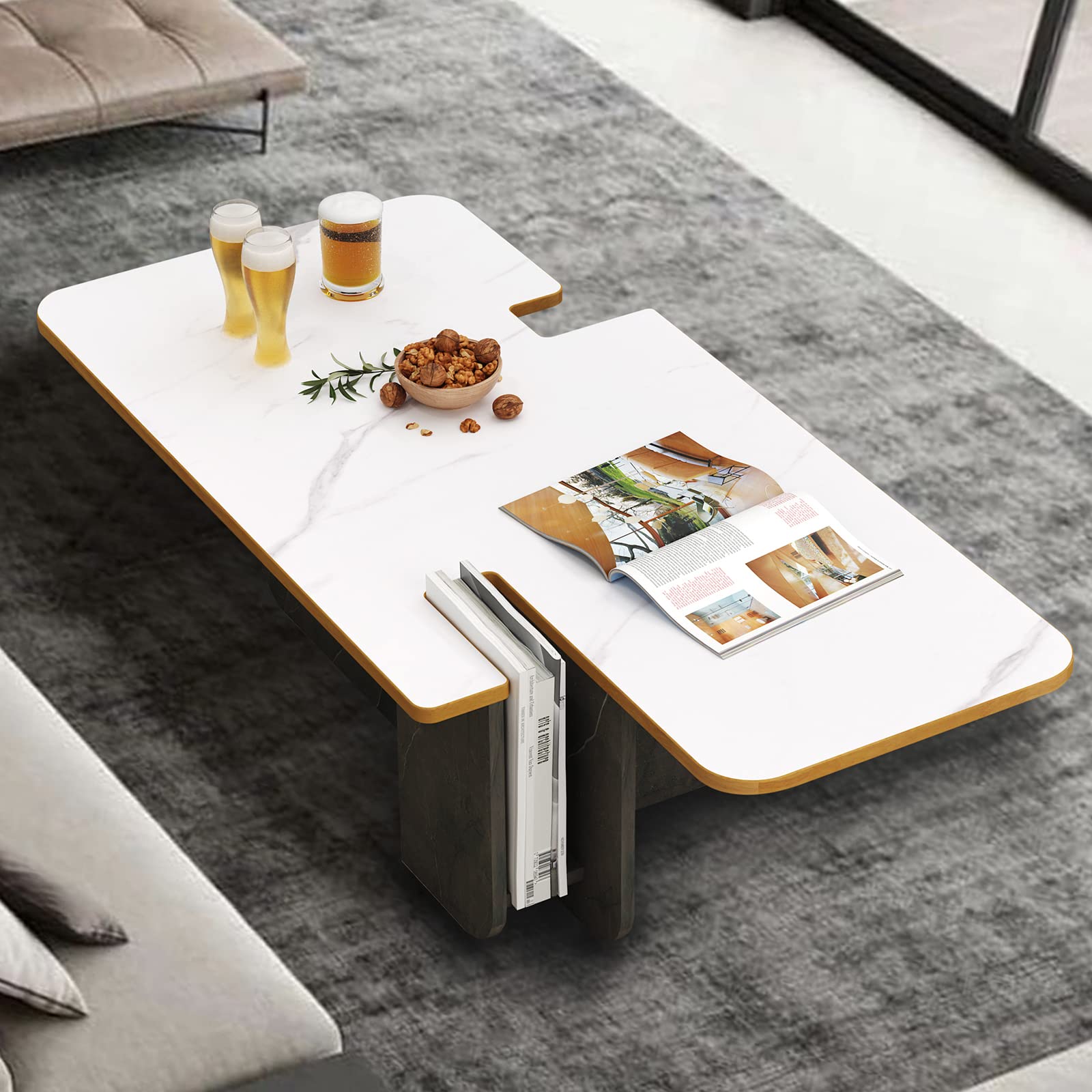 Triple Tone 47 Inch Solid Wood Modern Coffee Table