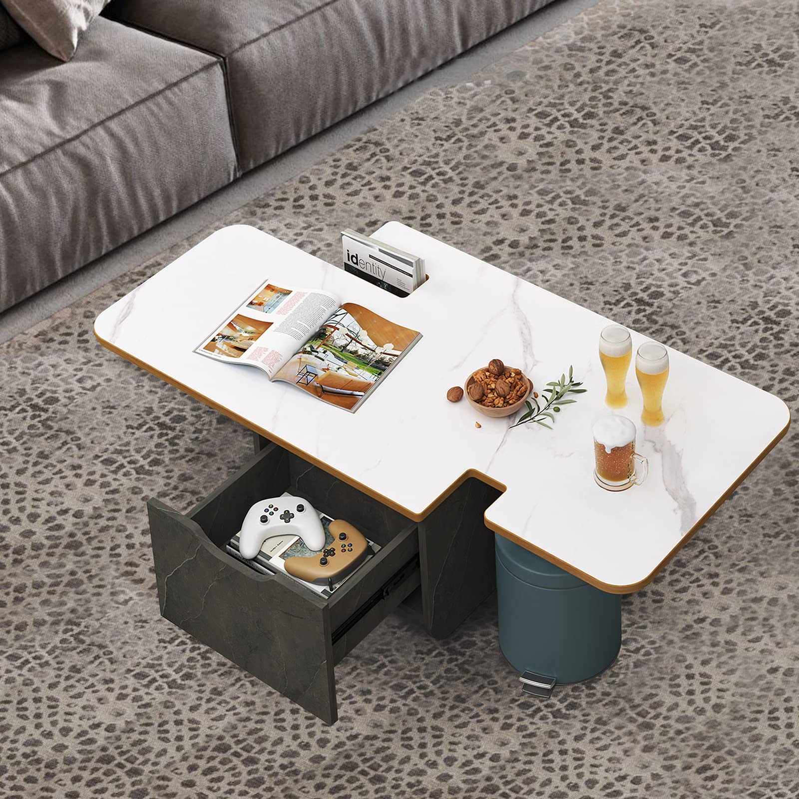Triple Tone 47 Inch Solid Wood Modern Coffee Table