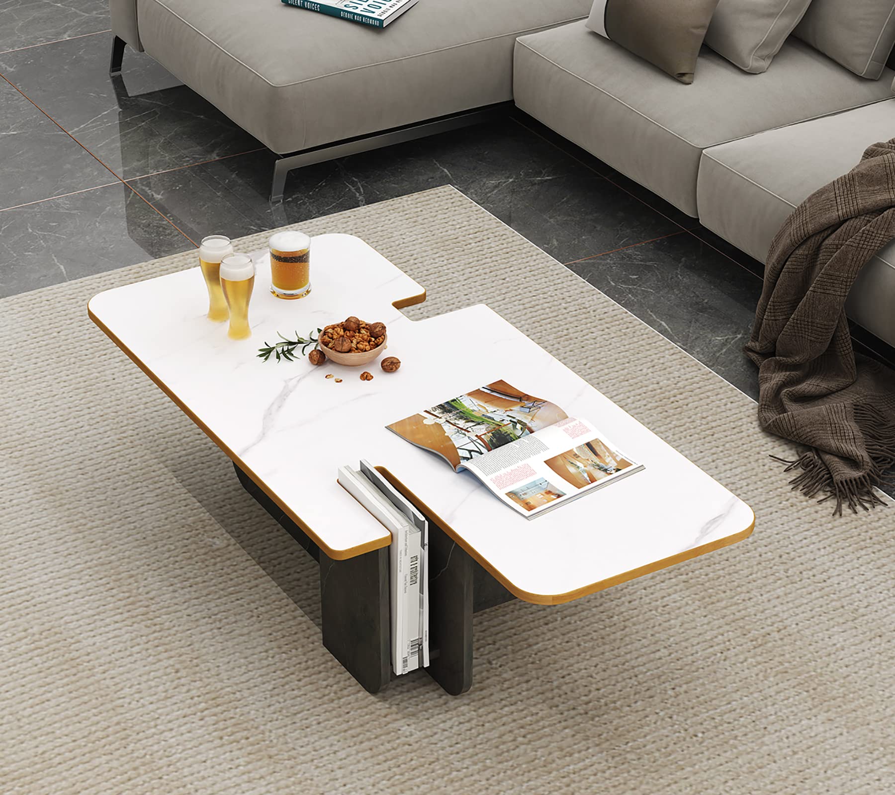 Triple Tone 47 Inch Solid Wood Modern Coffee Table