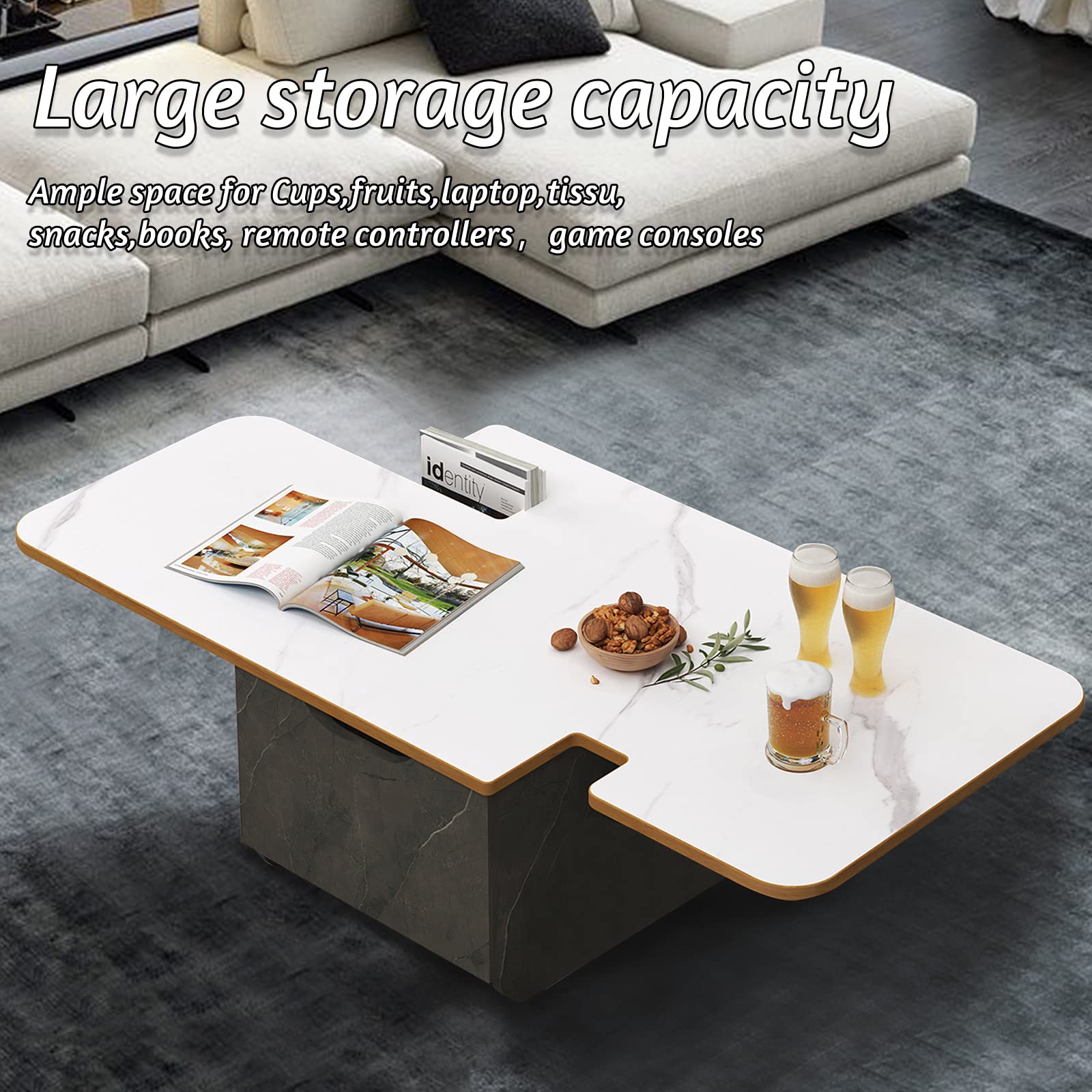 Triple Tone 47 Inch Solid Wood Modern Coffee Table