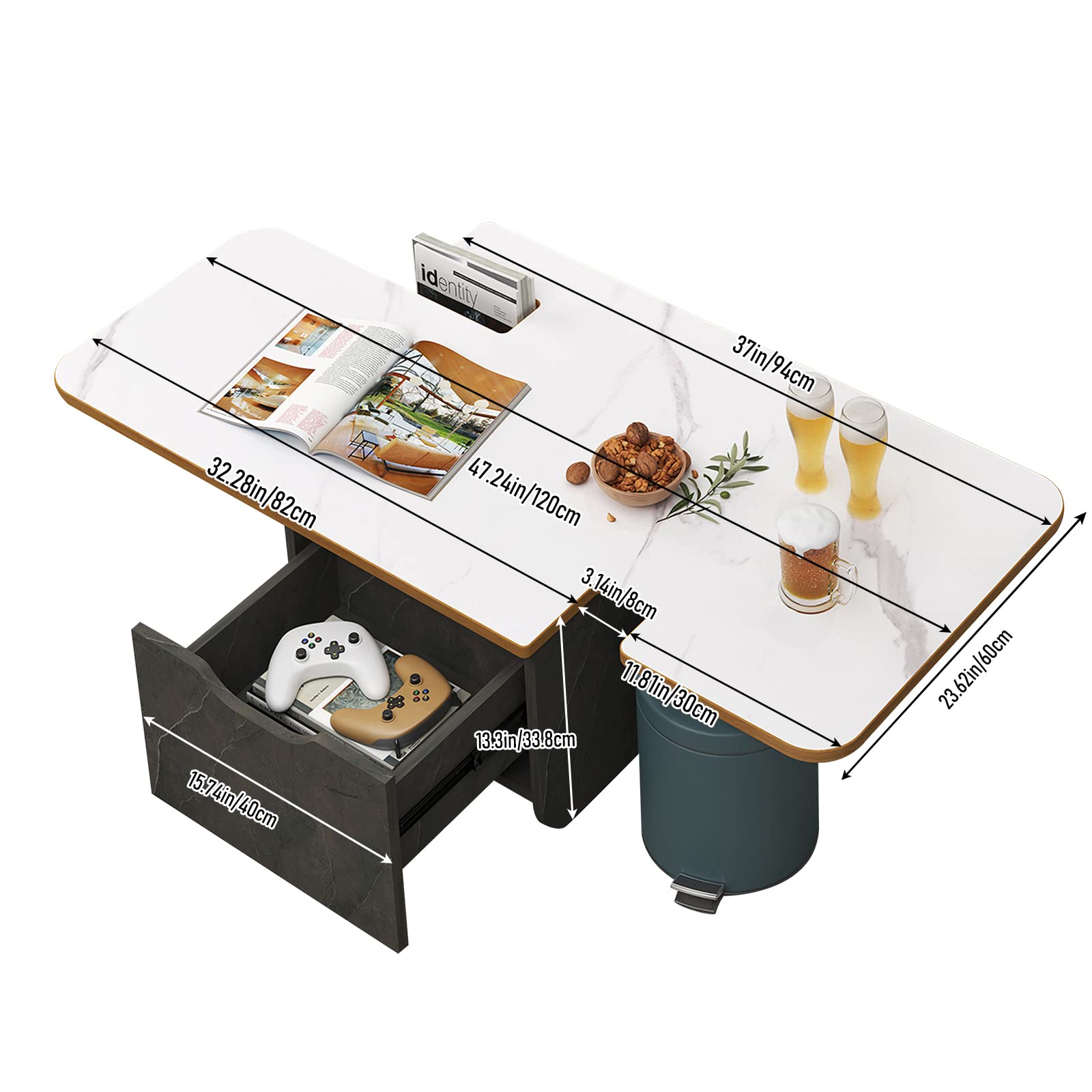 Triple Tone 47 Inch Solid Wood Modern Coffee Table