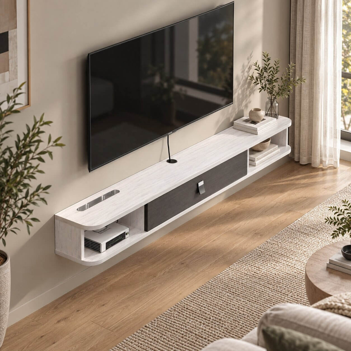 47" Eclan Floating TV Stand, Greyish White