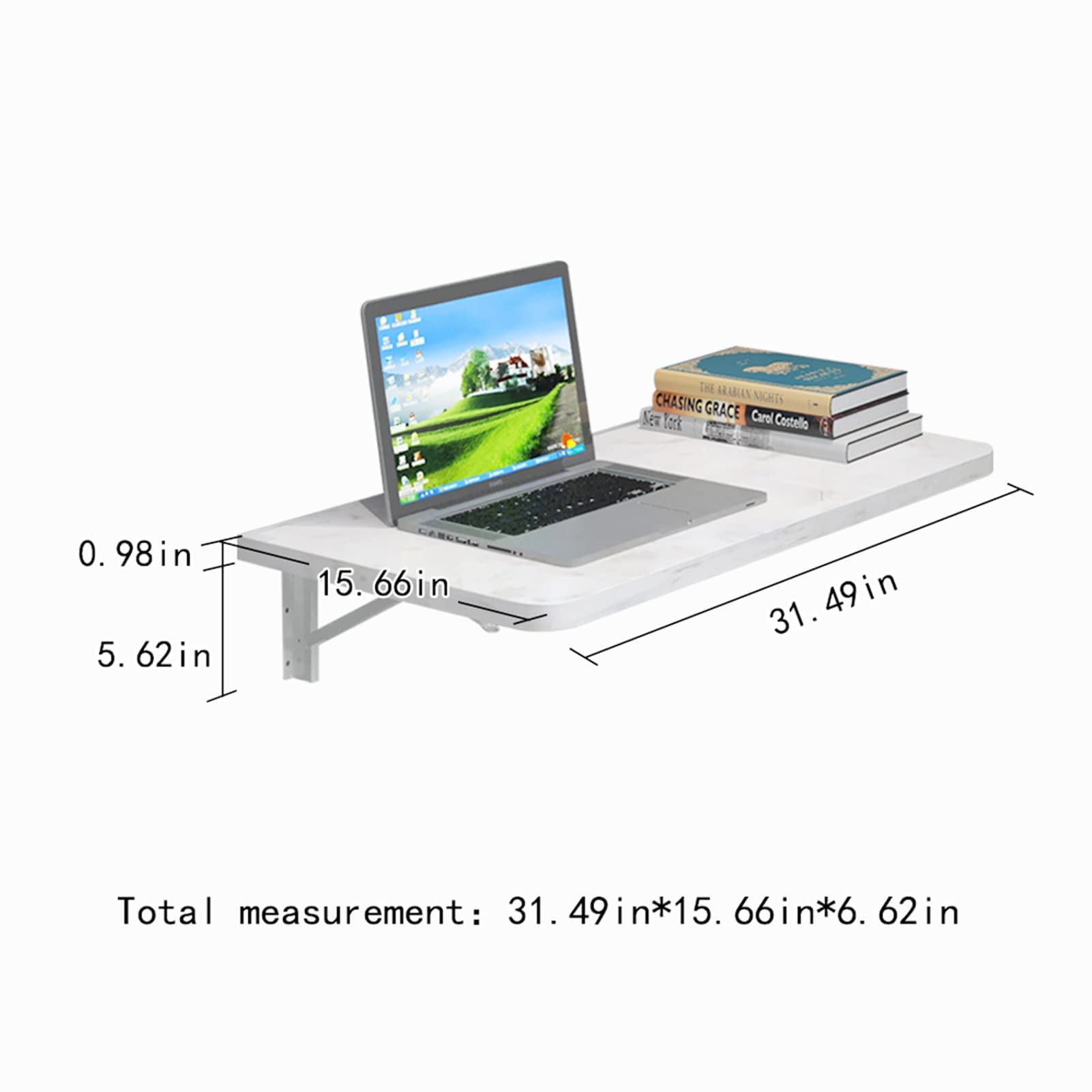 Minimal Floating Computer Desk with Drop Leaf Table #color_greyish white
