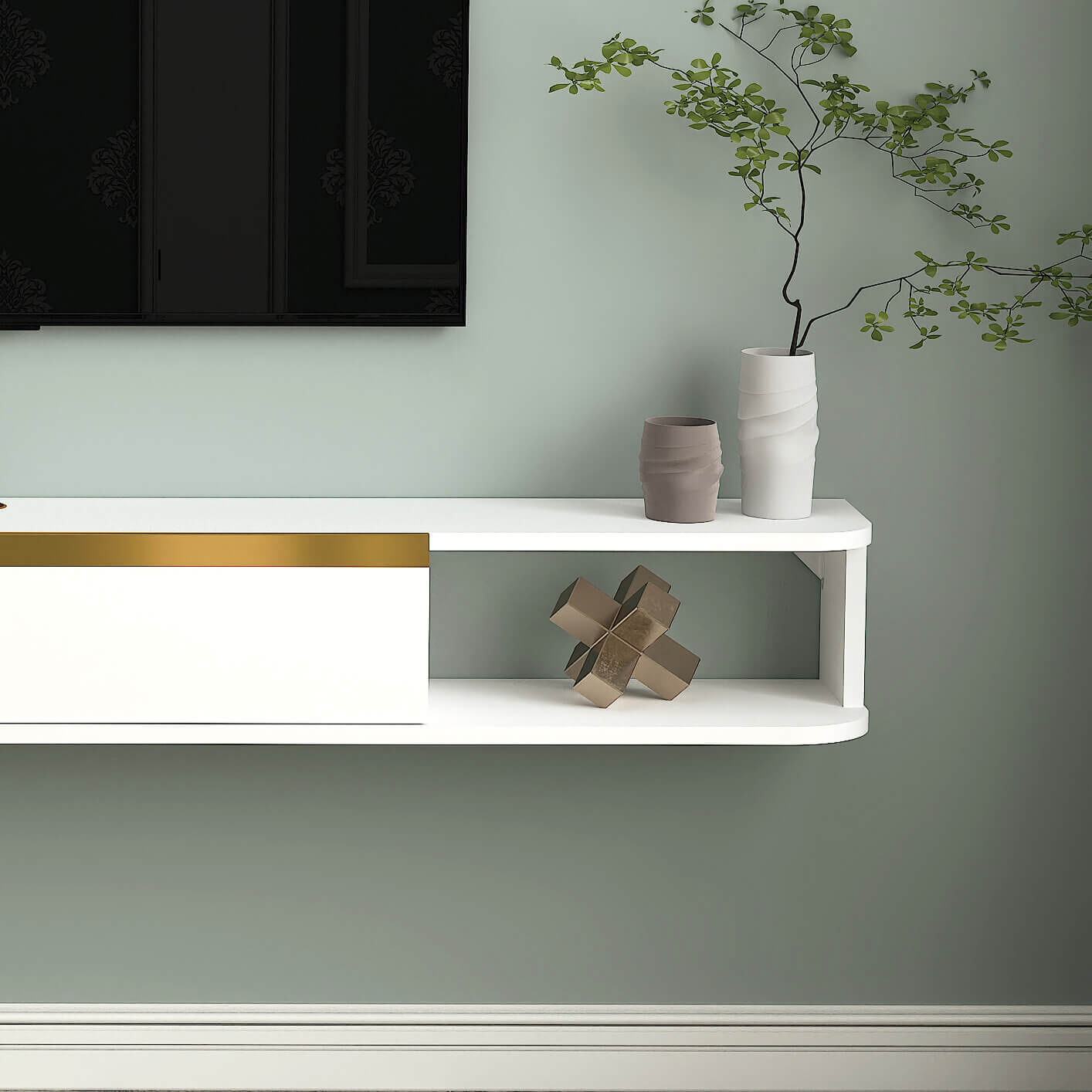 55" Slendera Floating TV Stand, White