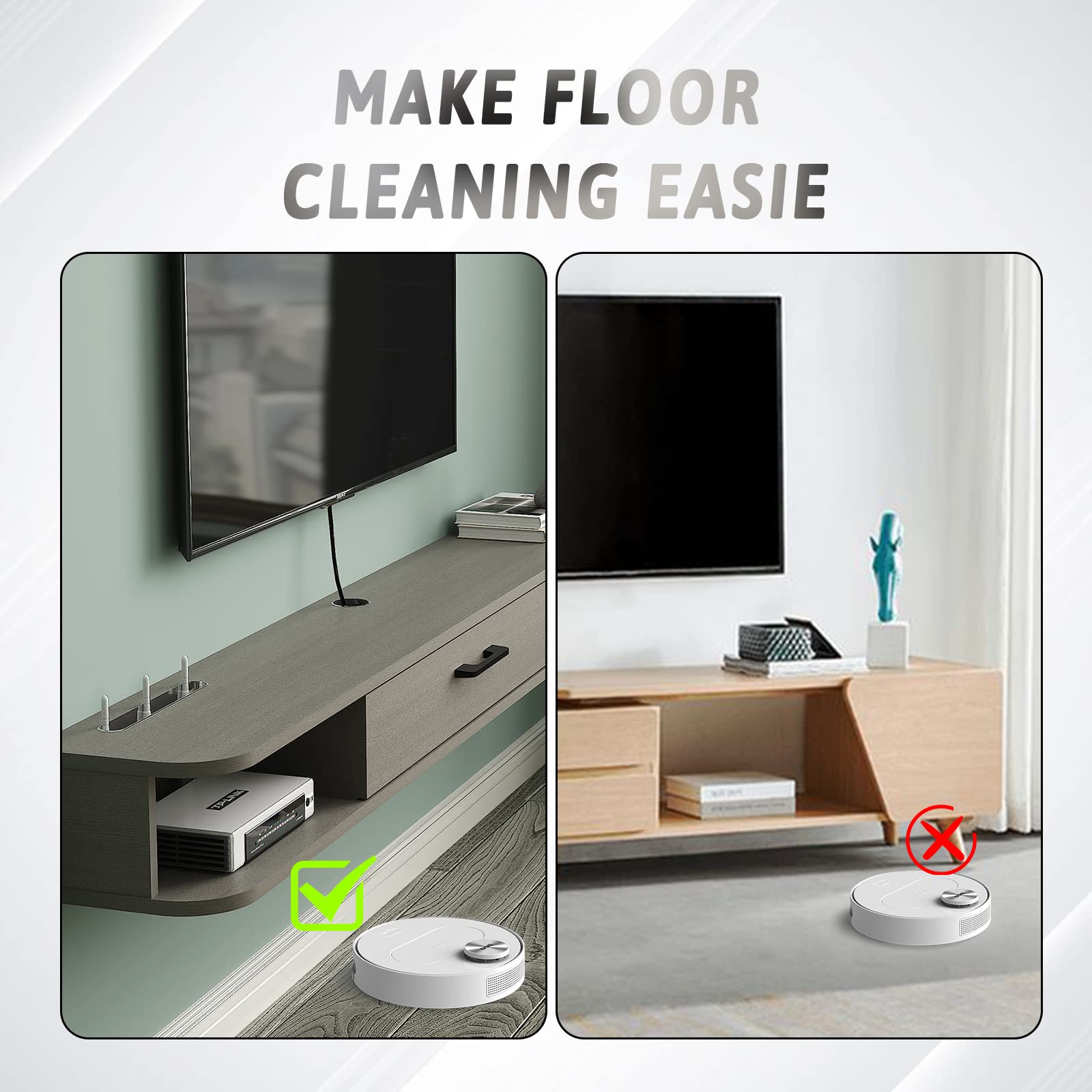 Plywood Wall Mounted Floating TV Stand with Large Door #color_light grey oak