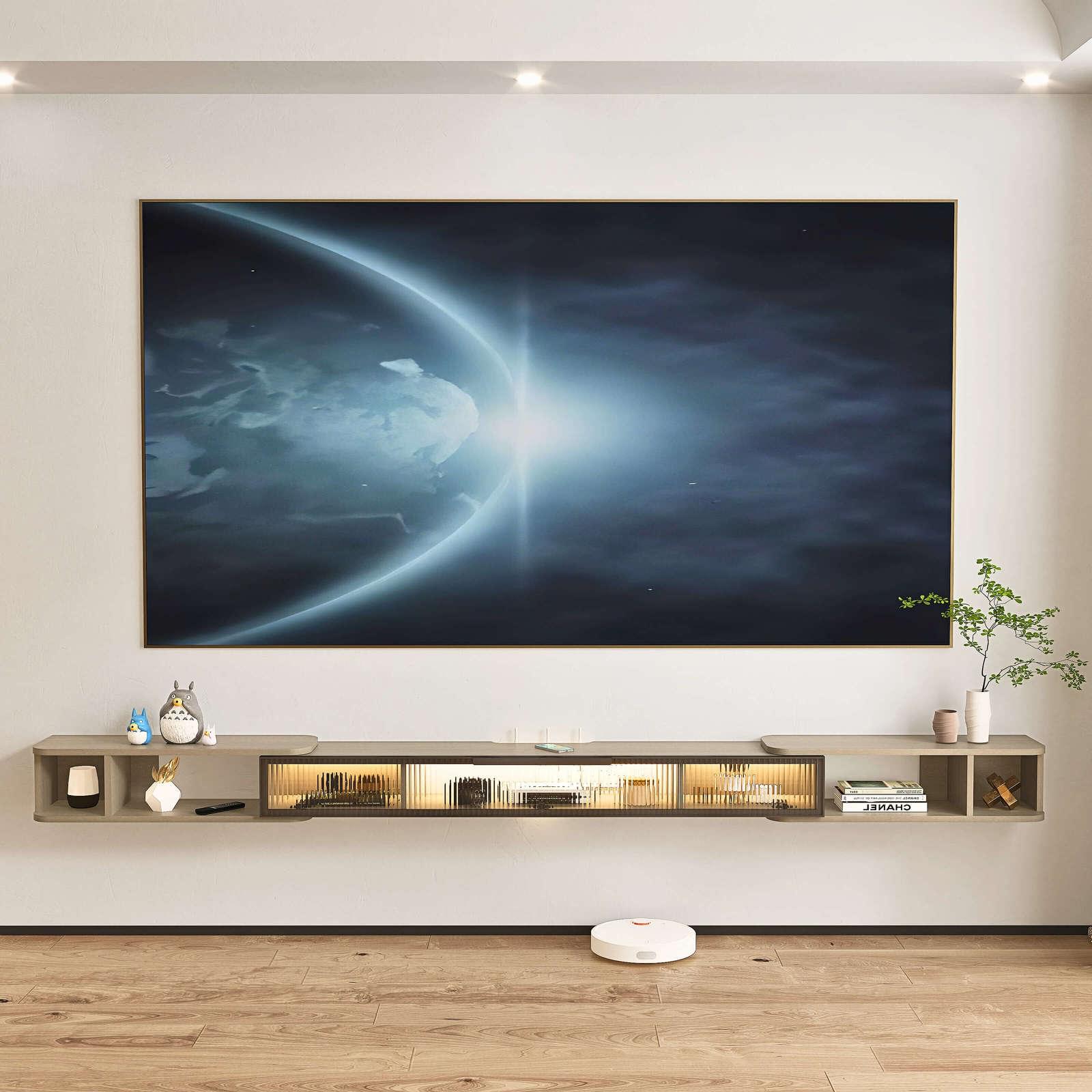 Extendable Light Grey Wall Mounted Entertainment Center for 85 90 95 100 Inch TVs, Hanging Narrow TV Console Shelf with LED Lights Glass Door Storage