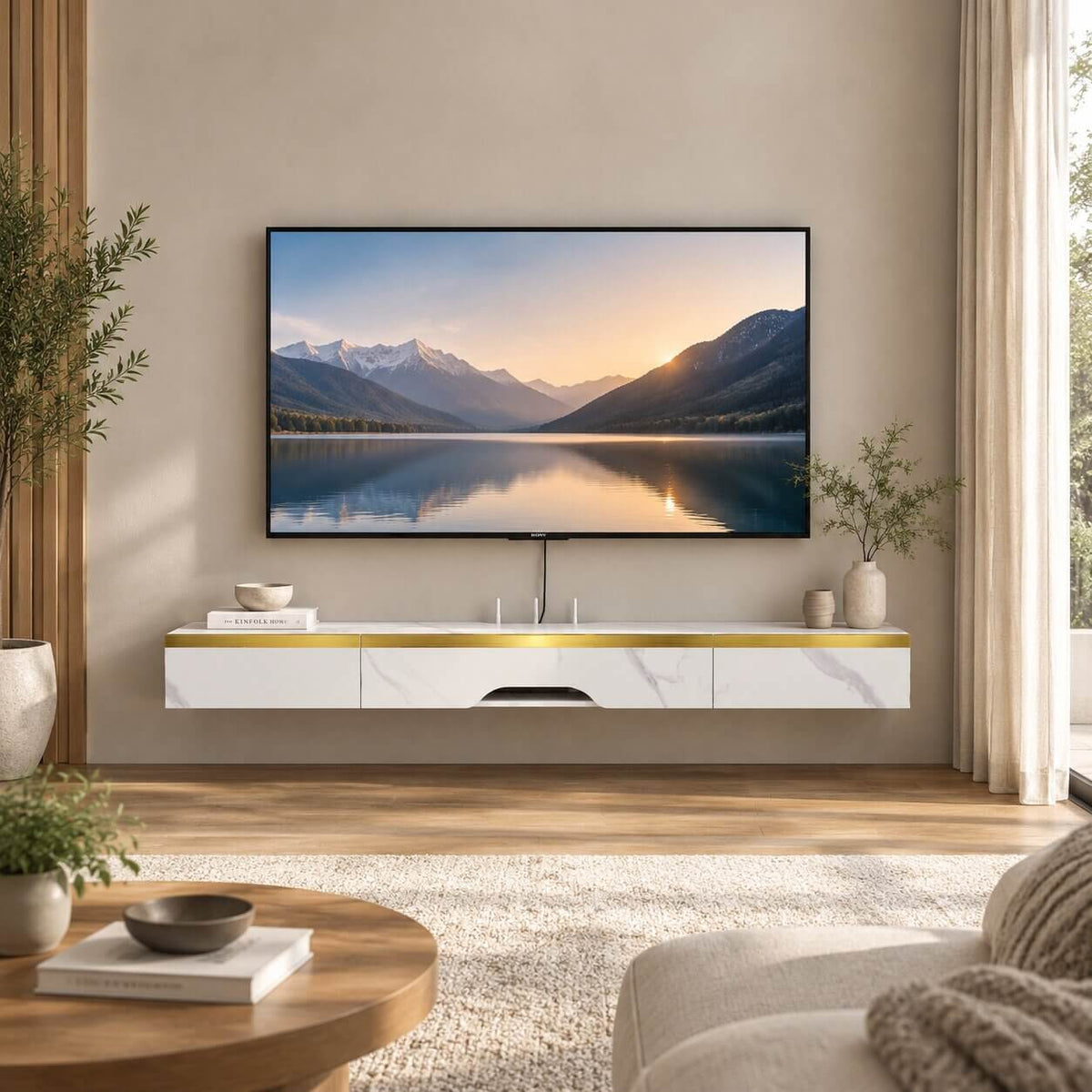 47" Elega Floating TV Stand, Marble White