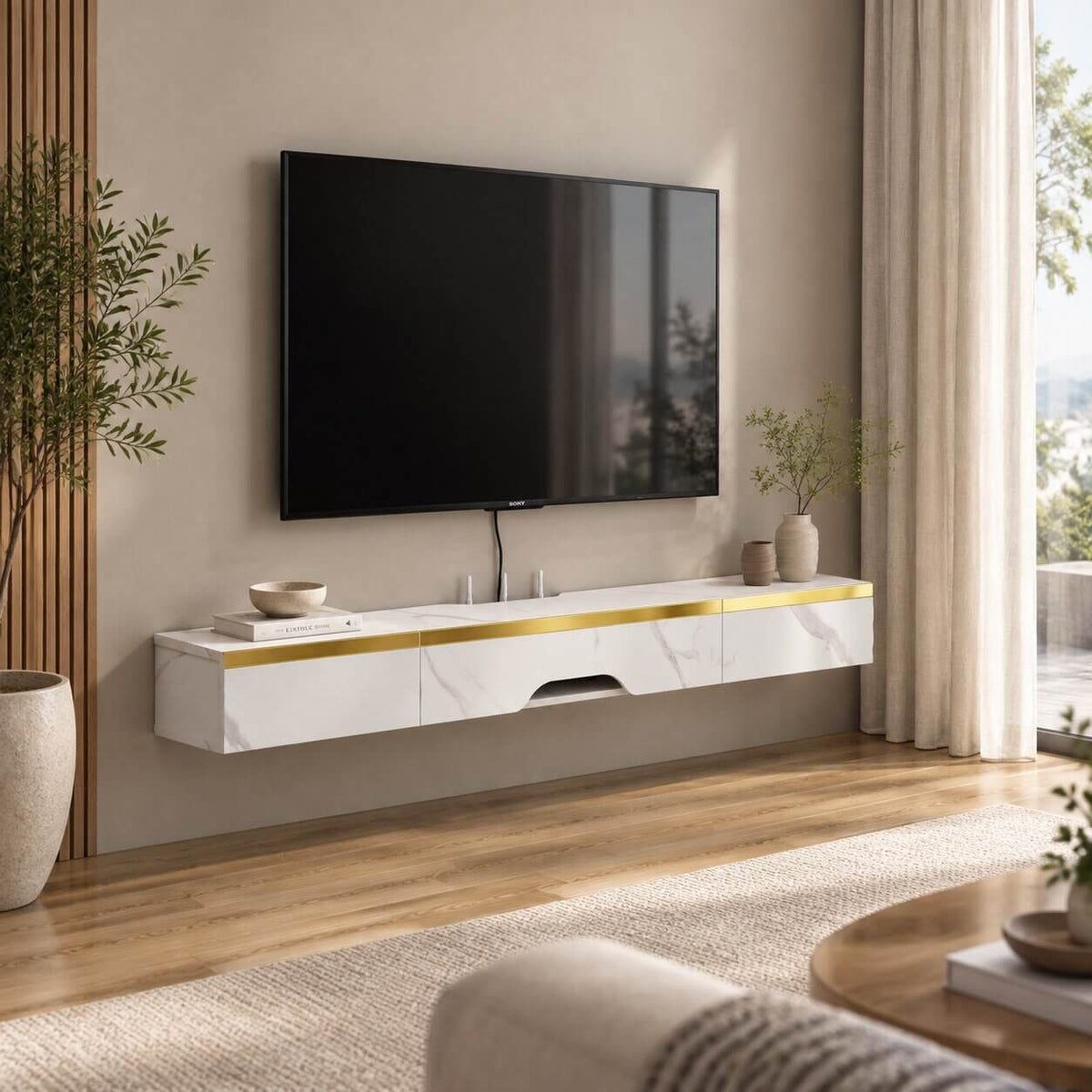 47" Elega Floating TV Stand, Marble White