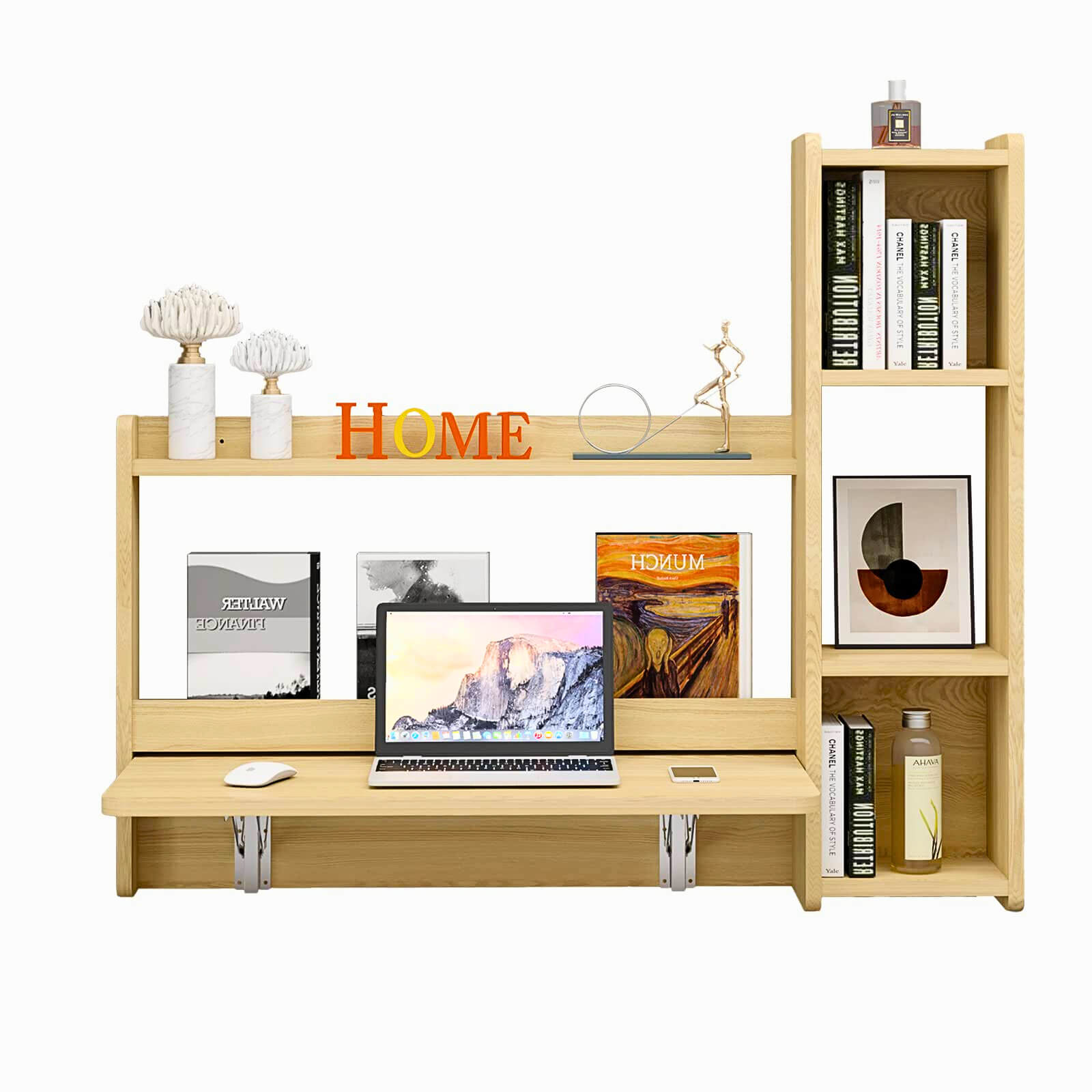 Light Oak Plywood Floating Fold Down Wall Desk With Storage Shelf #shelf_right