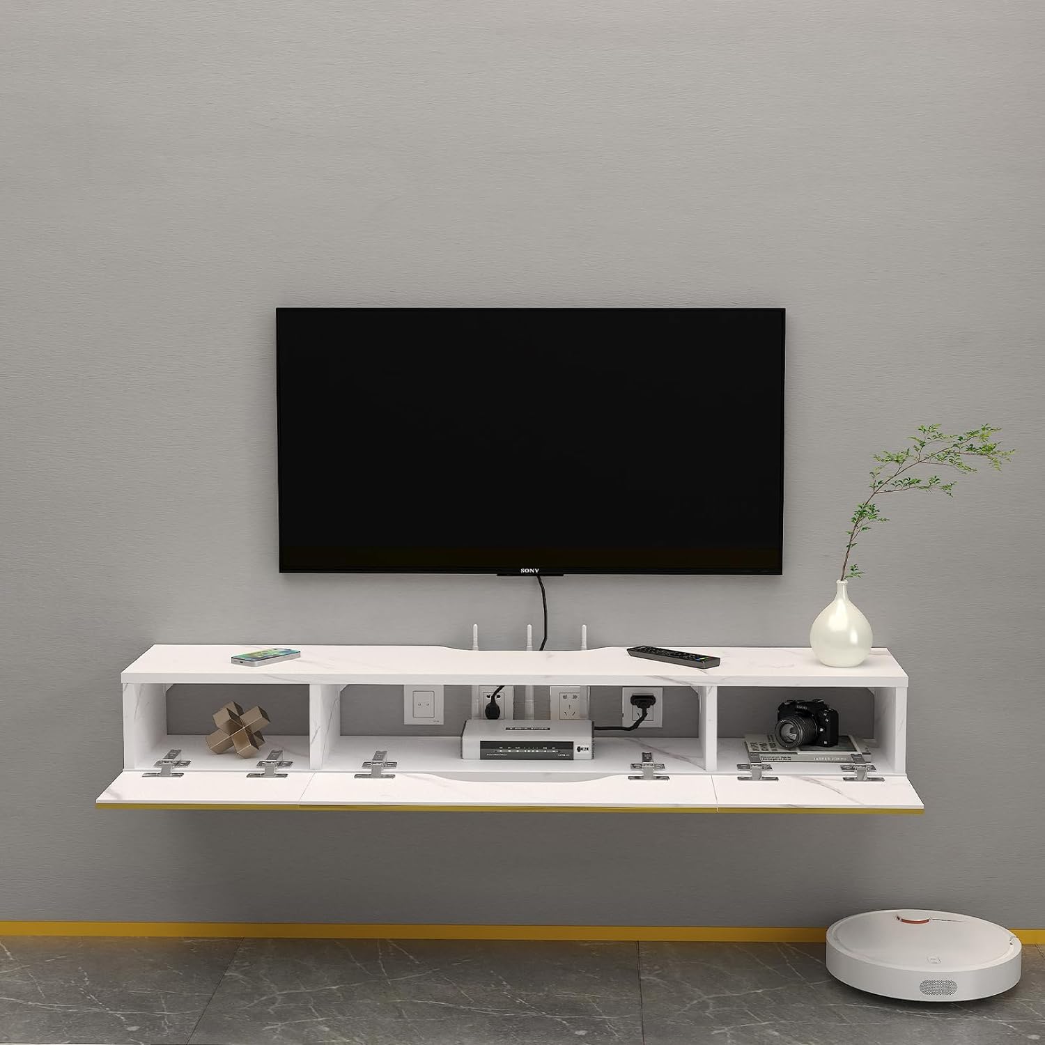 47" Elega Floating TV Stand, Marble White