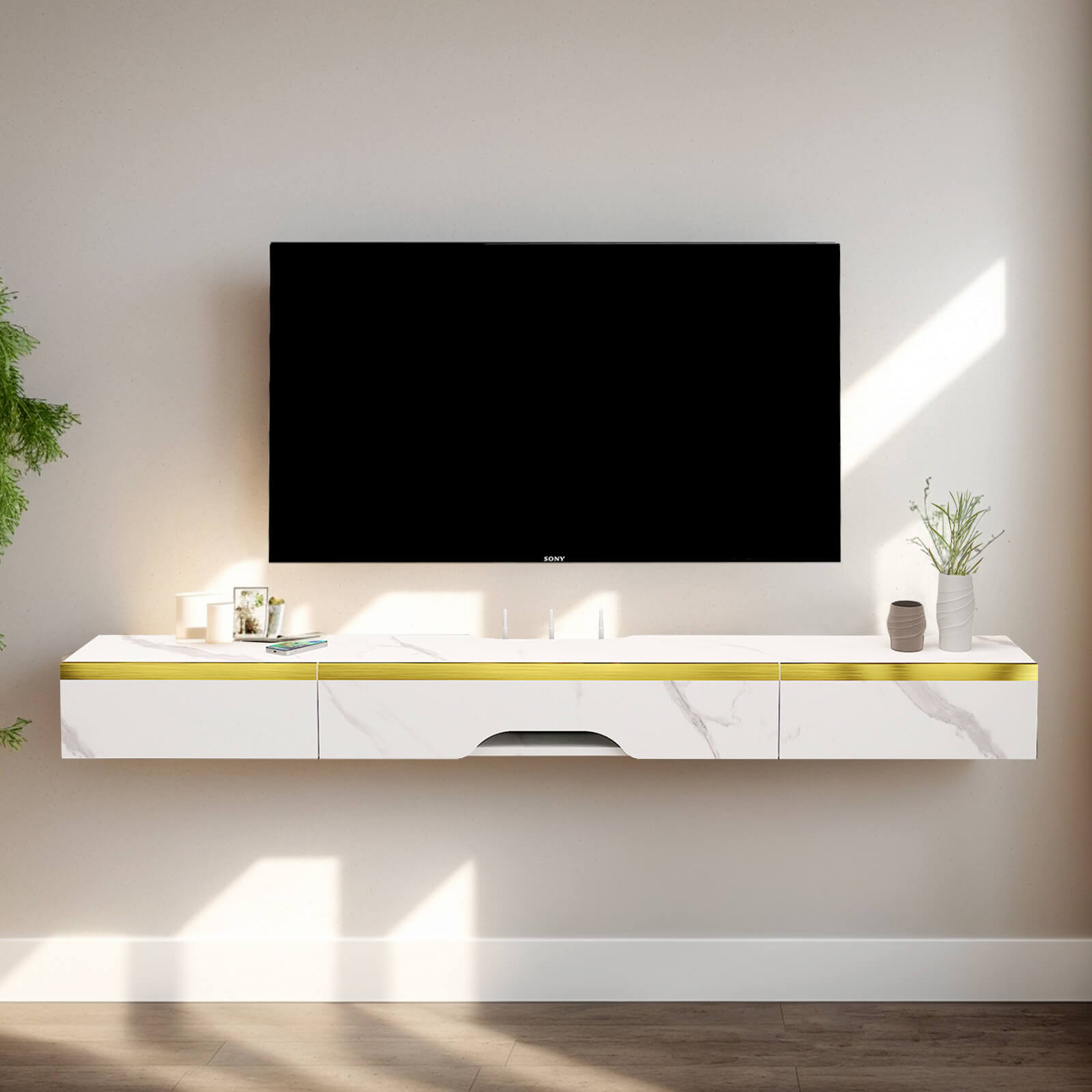 White gloss store tv unit floating