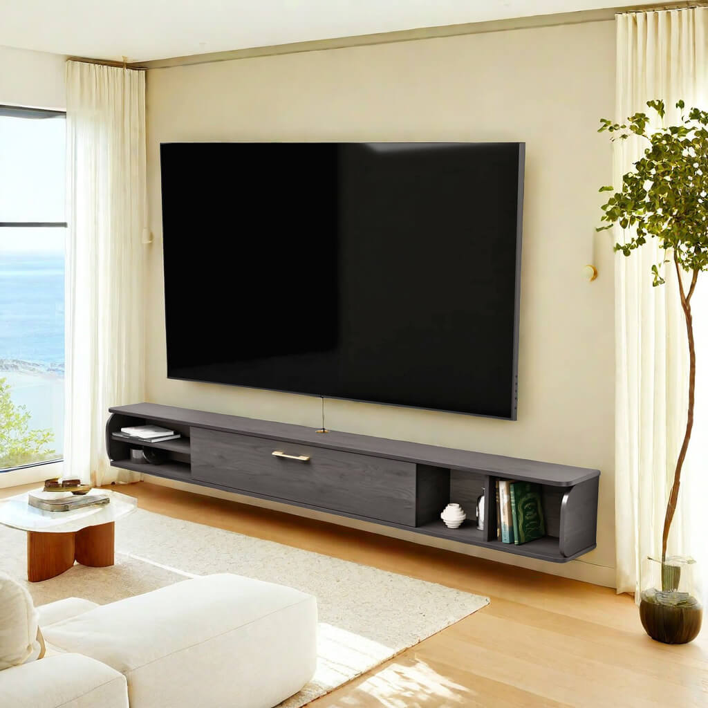 8 ft Wall Shelf under TV, Minimalist Hanging Entertainment Center for up to 100Inch TV, 94.48"W x 9.33"D x 10.55"H