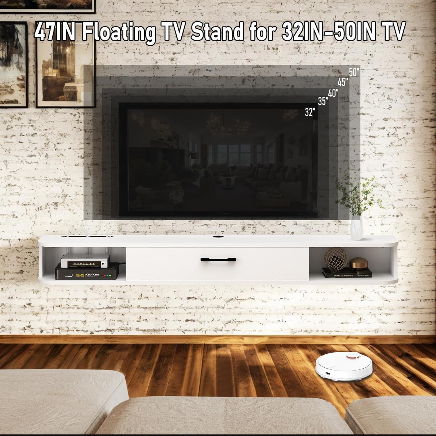 78.74" Pureza Floating TV Stand, White