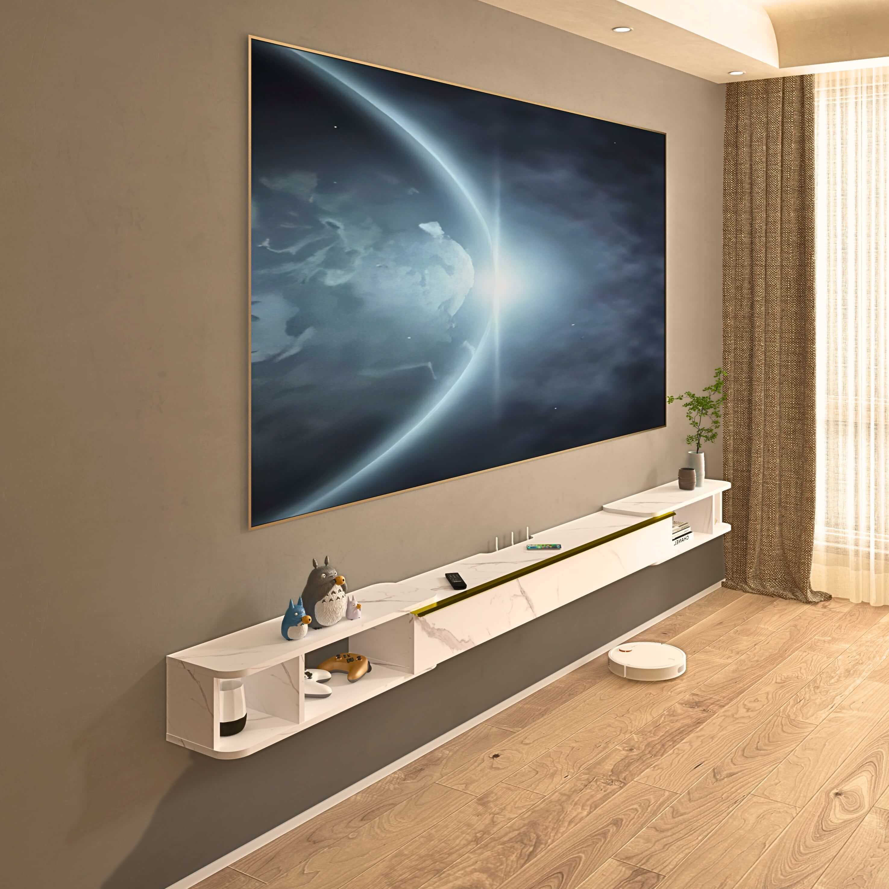 Custom Retractable Floating TV Stand, 87"-122"