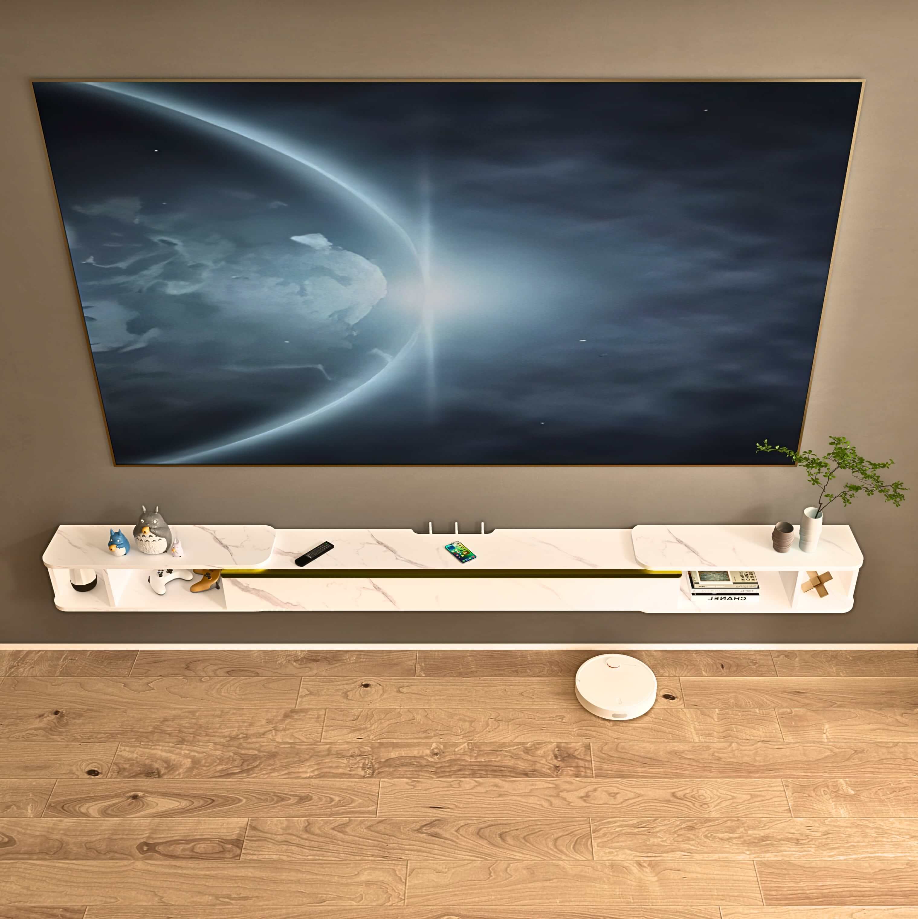 Custom Retractable Floating TV Stand, 87"-122"