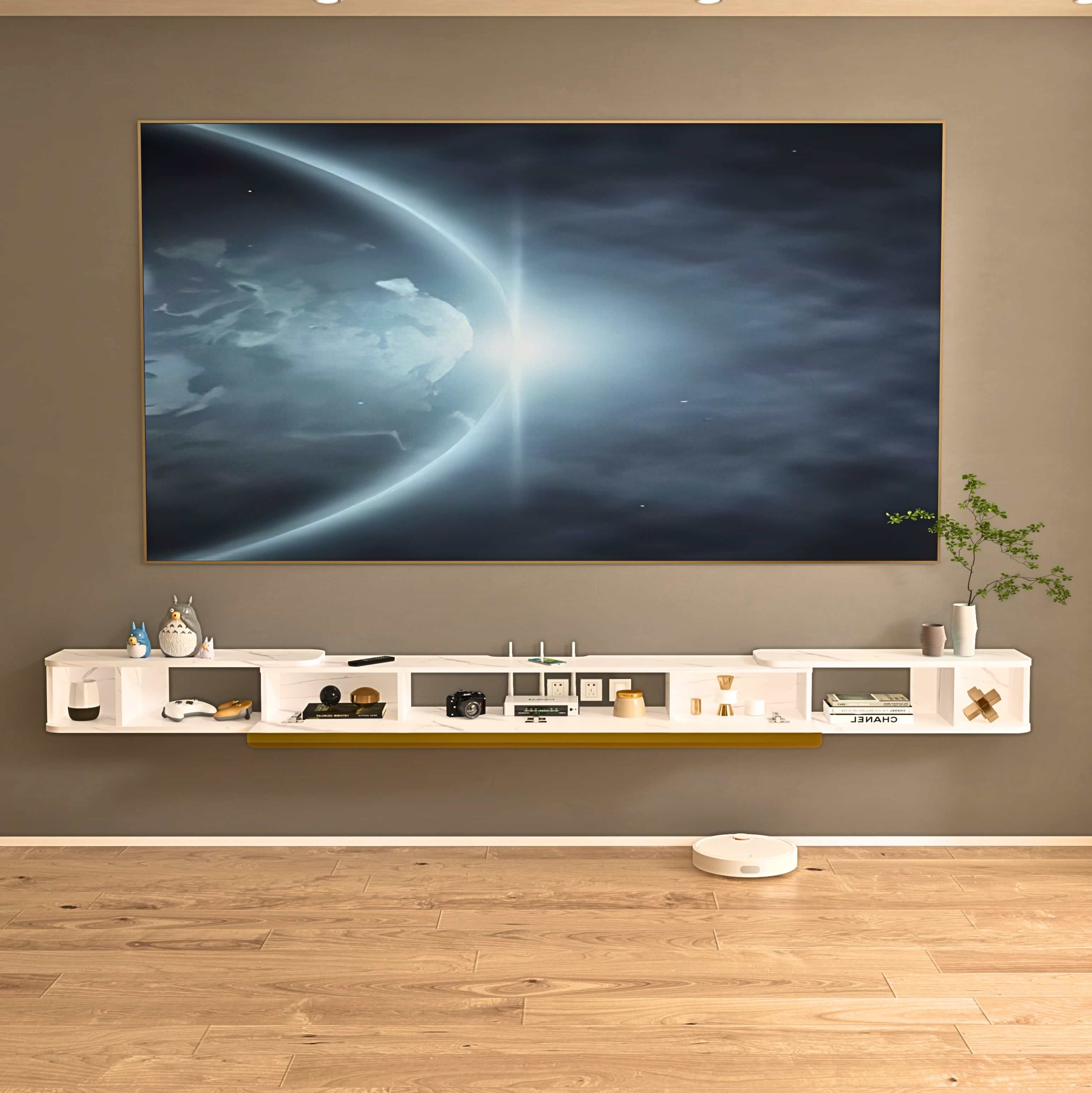 Custom Retractable Floating TV Stand, 87"-122"