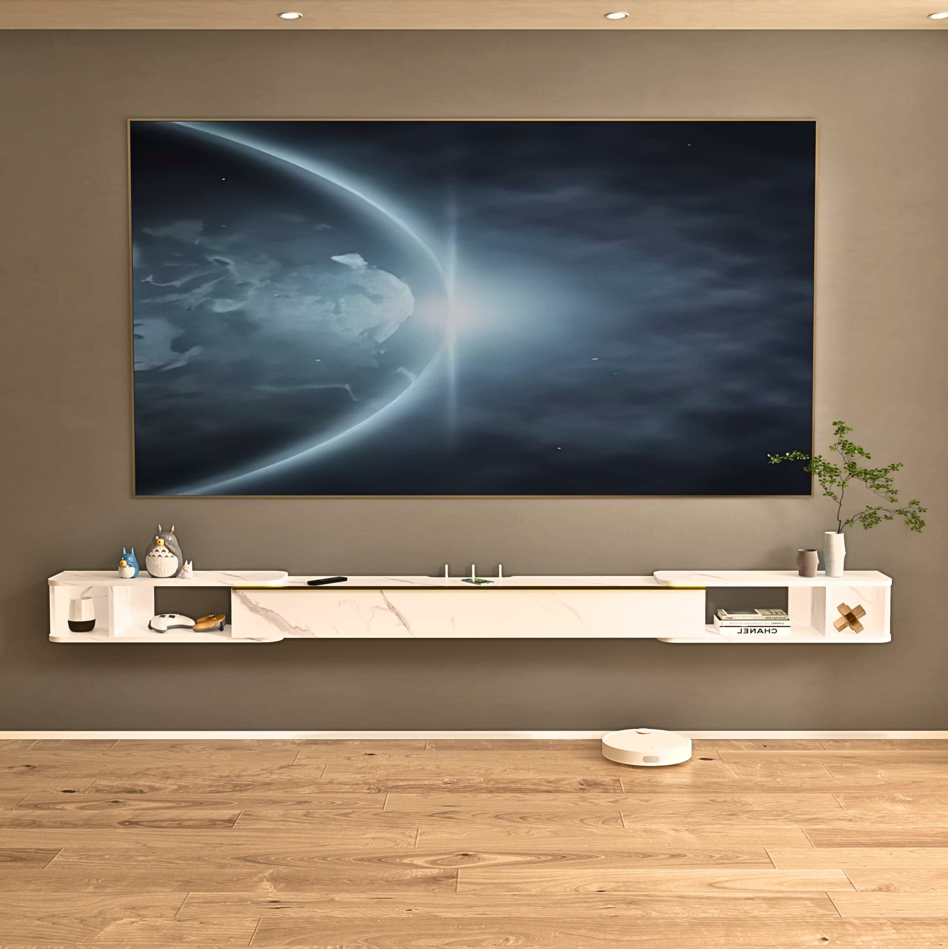 Custom Retractable Floating TV Stand, 87"-122"