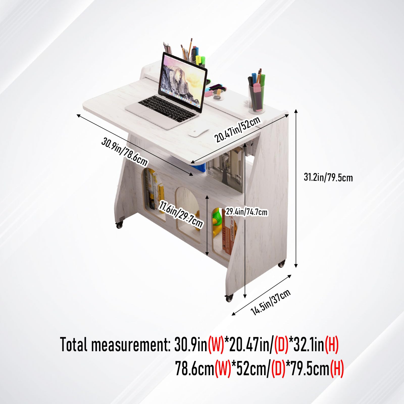 Rolling Folding Wall Desk, White