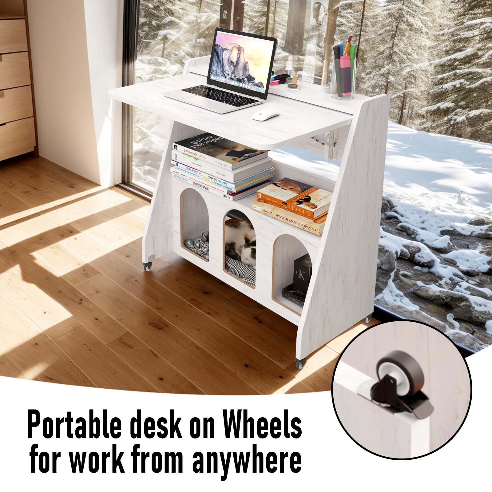 Rolling Folding Wall Desk, White