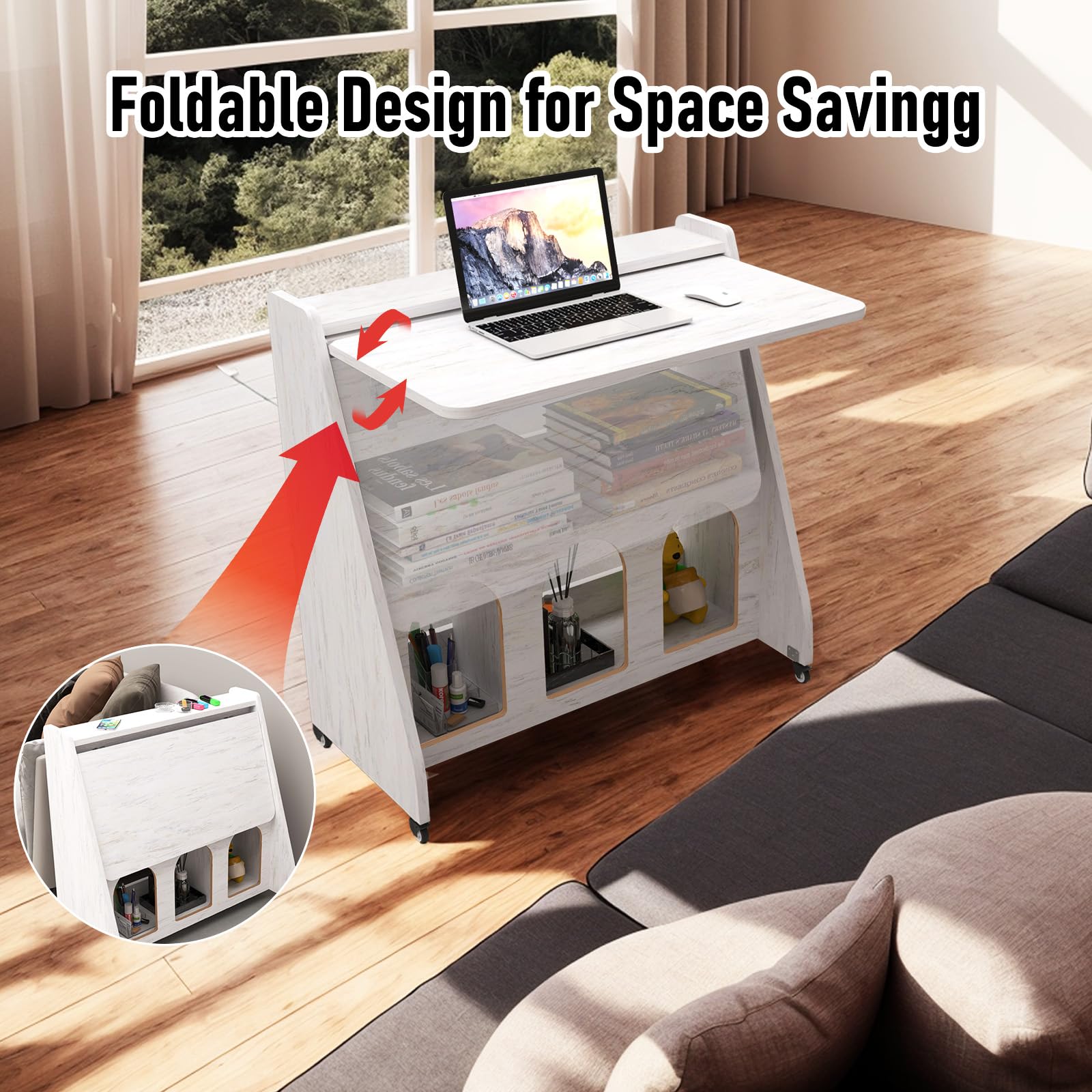 Rolling Folding Wall Desk, White