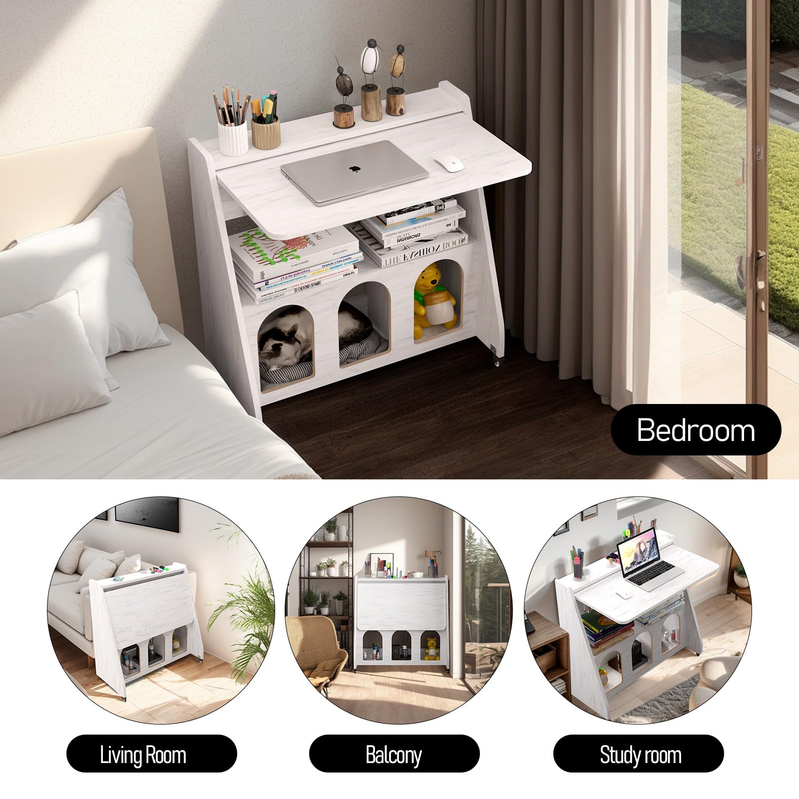 Rolling Folding Wall Desk, White