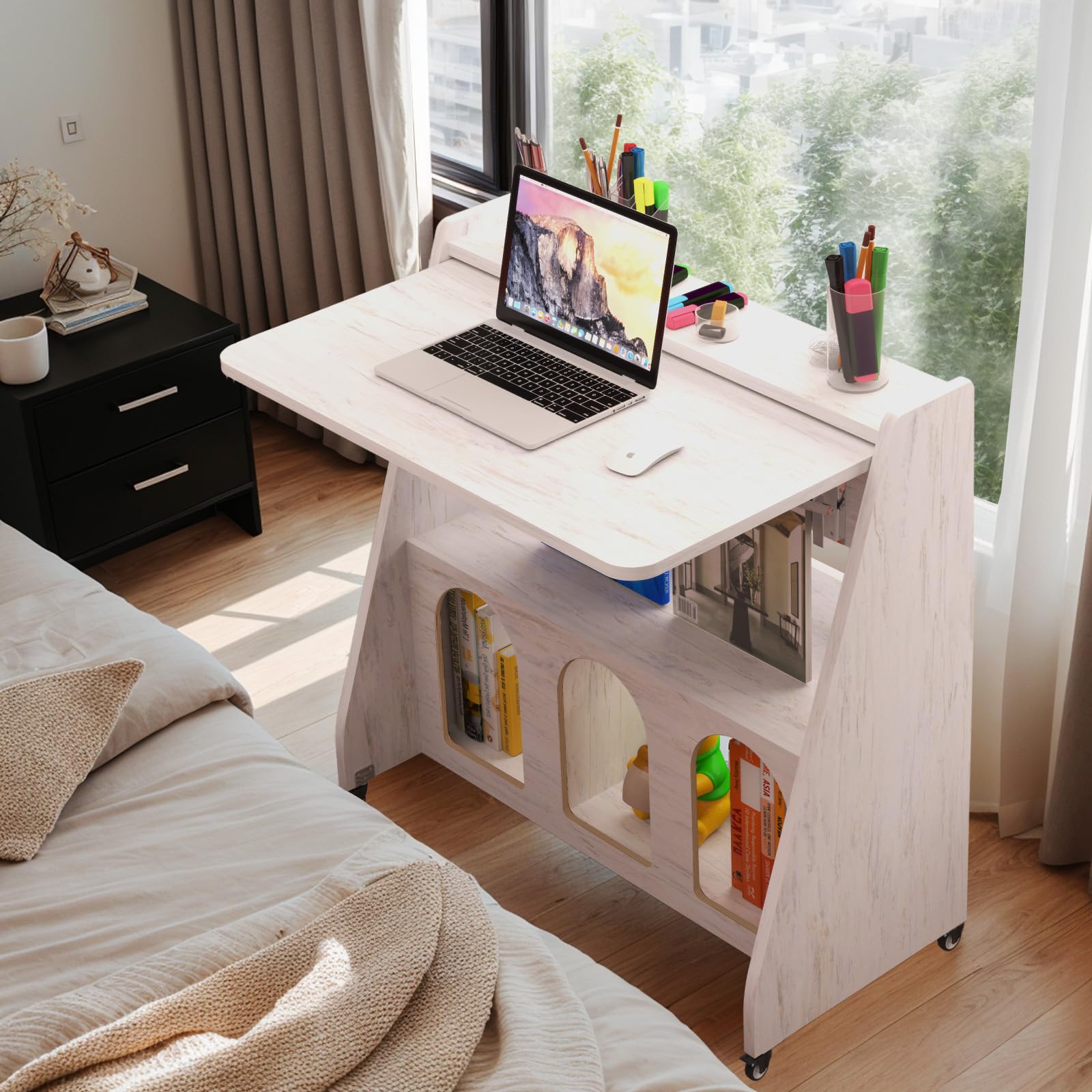 Rolling Folding Wall Desk, White