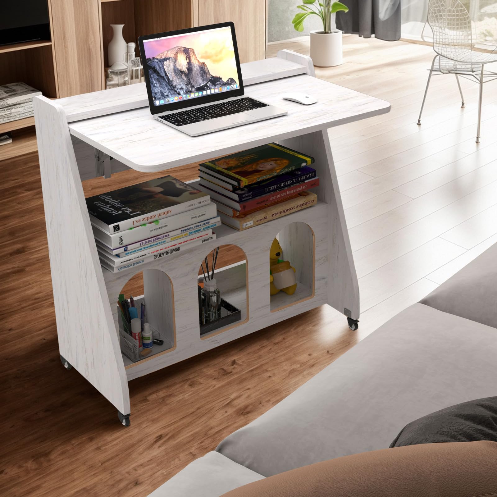Rolling Folding Wall Desk, White