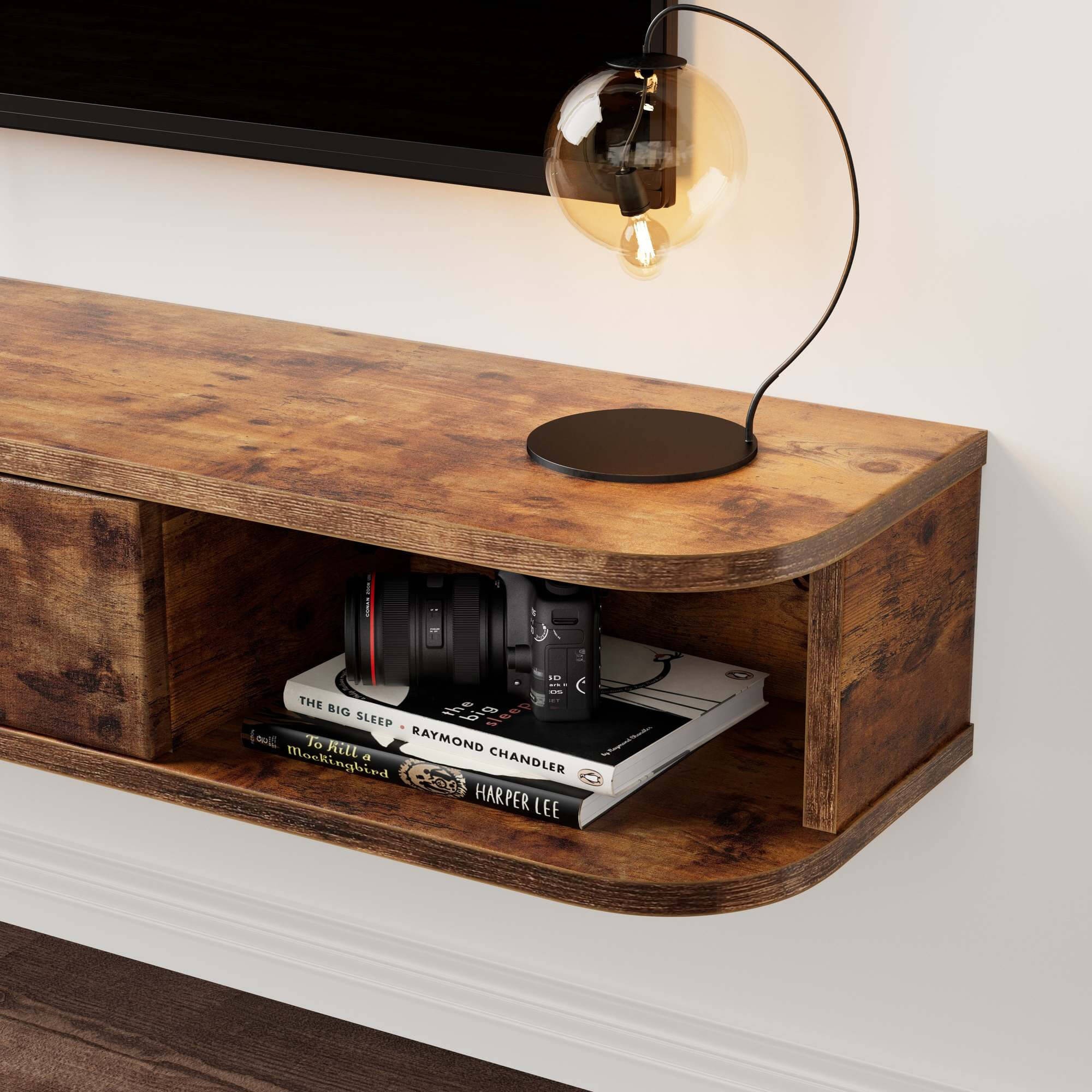 70.86" Rustic Brown Slim Floating TV Stand Wall Shelf Up to 80" TVs