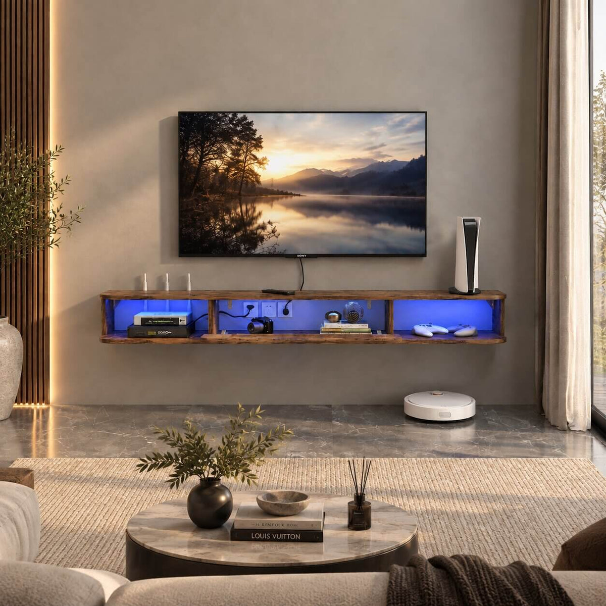 47" Eclaire Floating TV Stand, Rustic Brown
