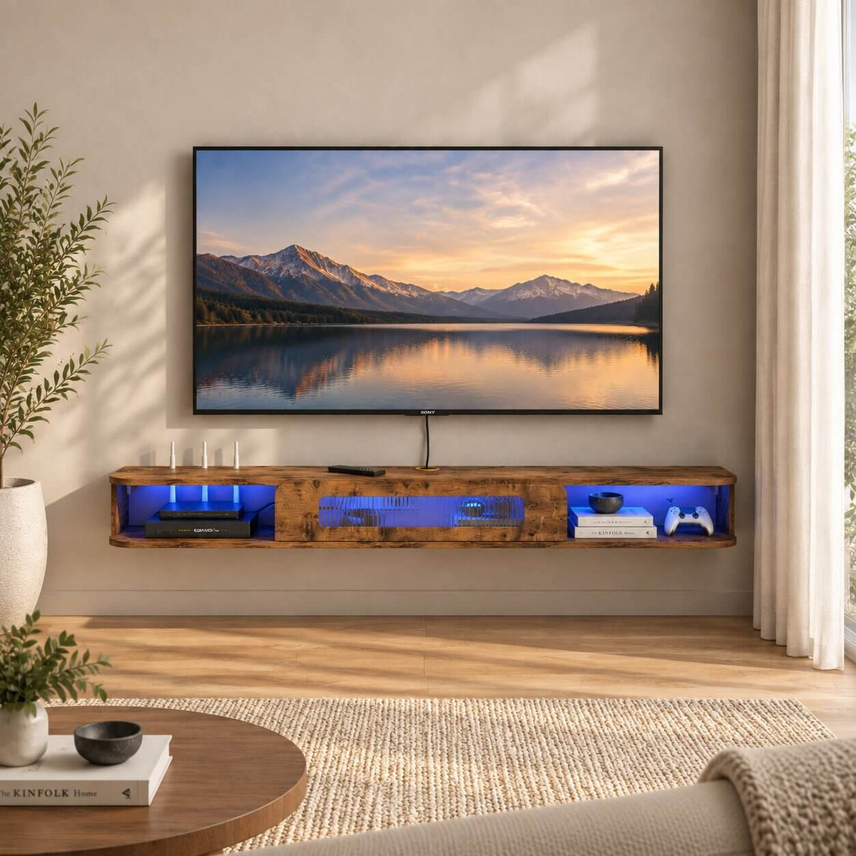82" Eclaire Floating TV Stand, Rustic Brown