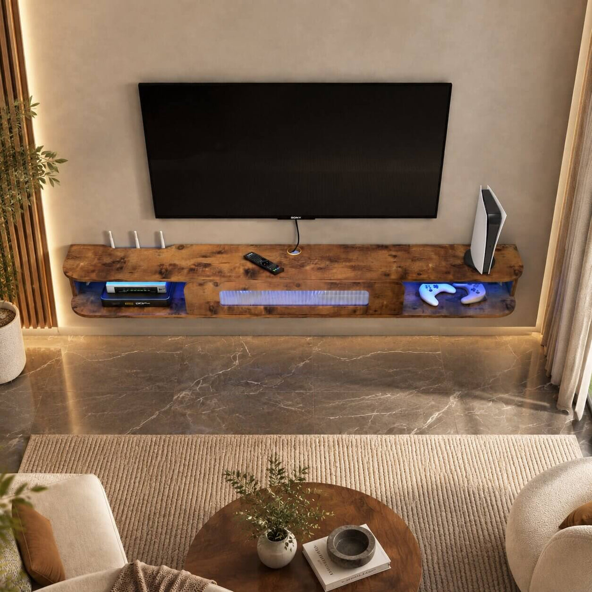 82" Eclaire Floating TV Stand, Rustic Brown