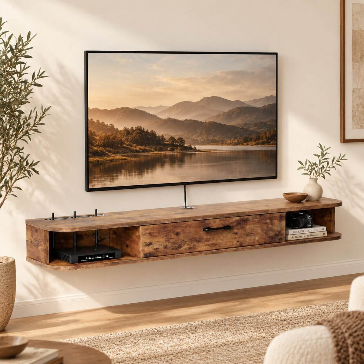 62.99" Pureza Rustic Brown Floating TV Stand