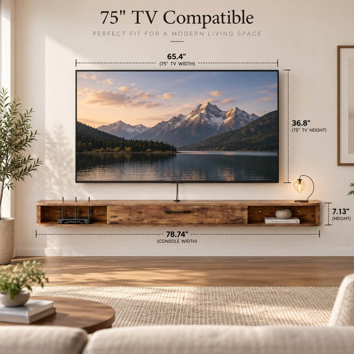 78" Pureza Rustic Brown Floating TV Stand