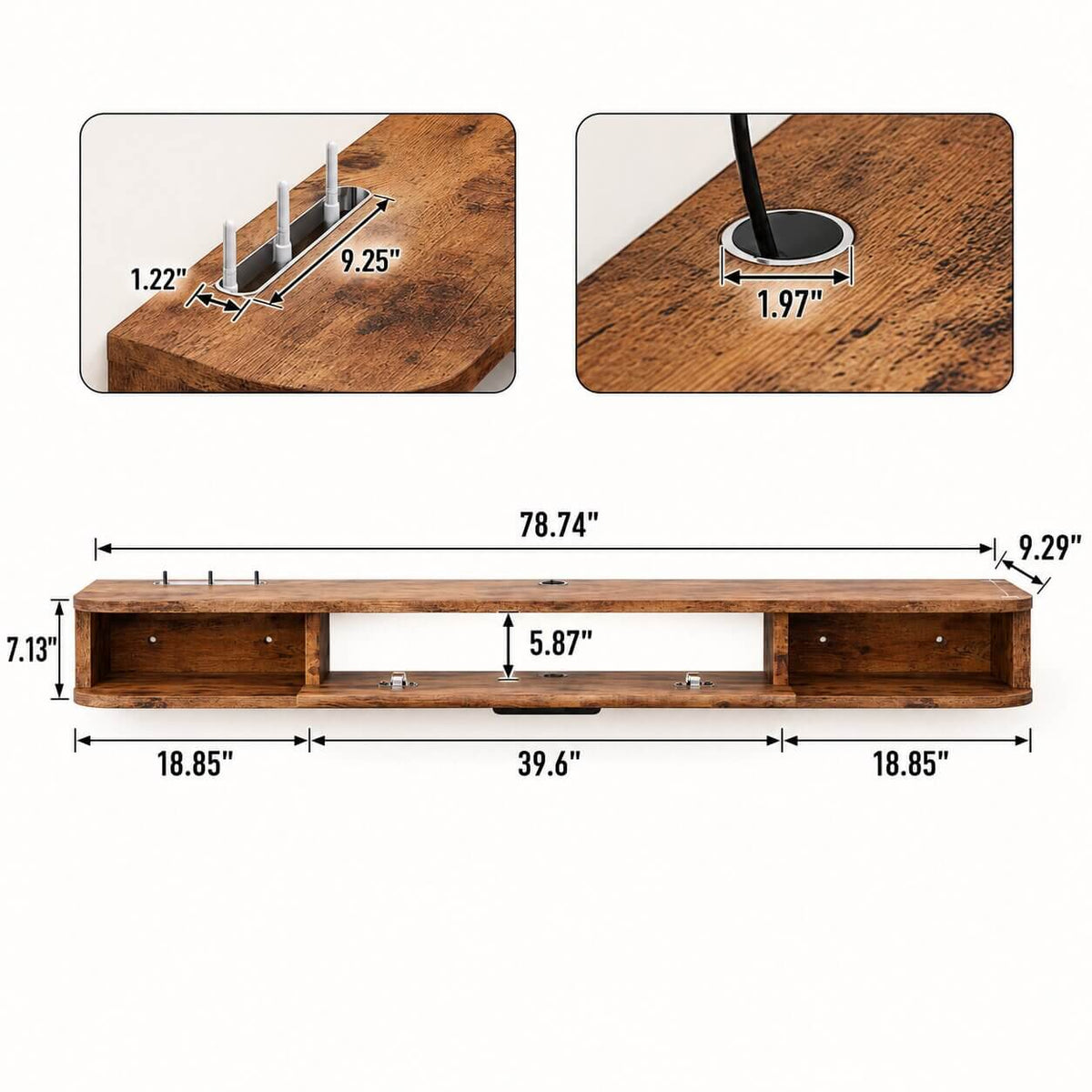 78" Pureza Rustic Brown Floating TV Stand