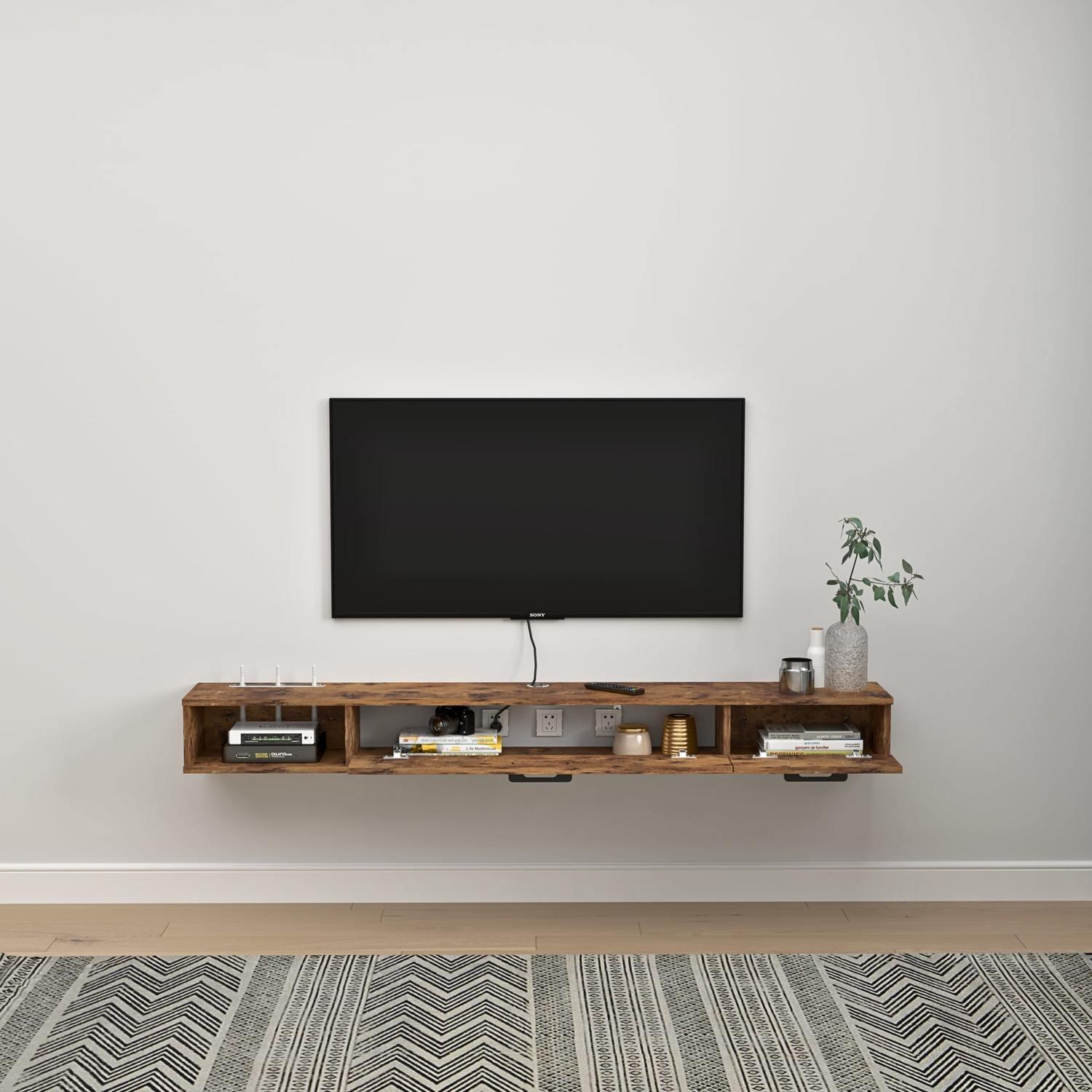 55" Rustica Floating TV Stand, Dark Brown