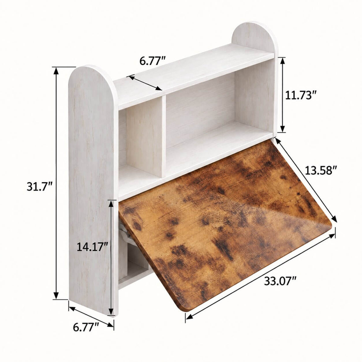 Rustic Brown Wood Wall Mounted Fold Down Desk with Storage Shelf, 33.07"W 31.7"H