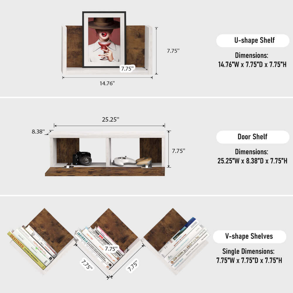 Rustic Brown Wood Above TV Shelf for DIY Floating TV Stand, Door Shelf (Single)