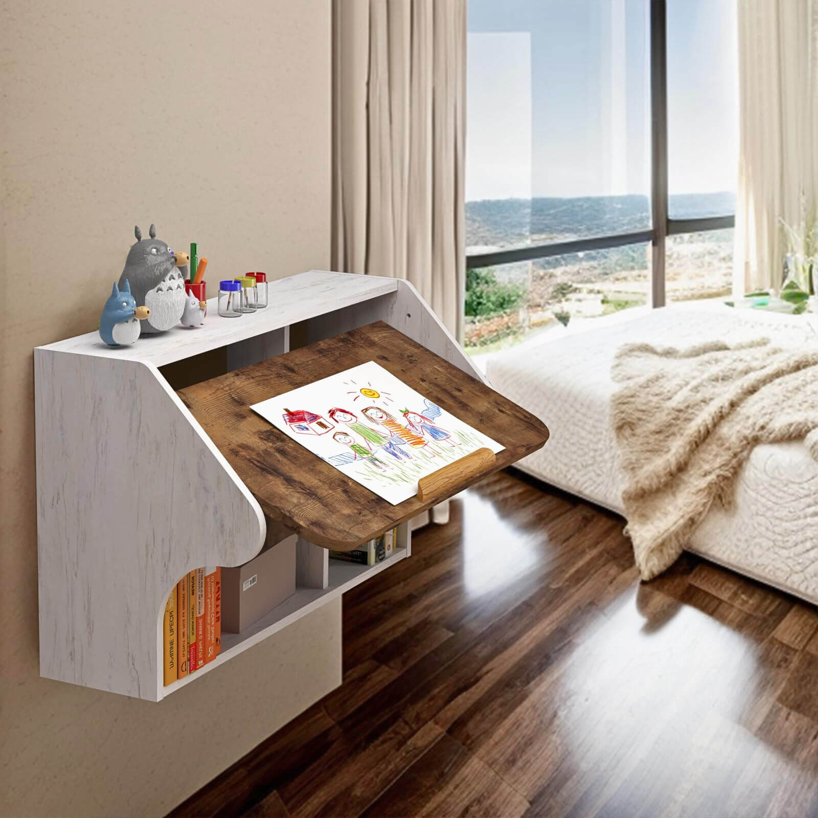 Wall-Mounted Adjustable Wooden Desk with 4-level Angles