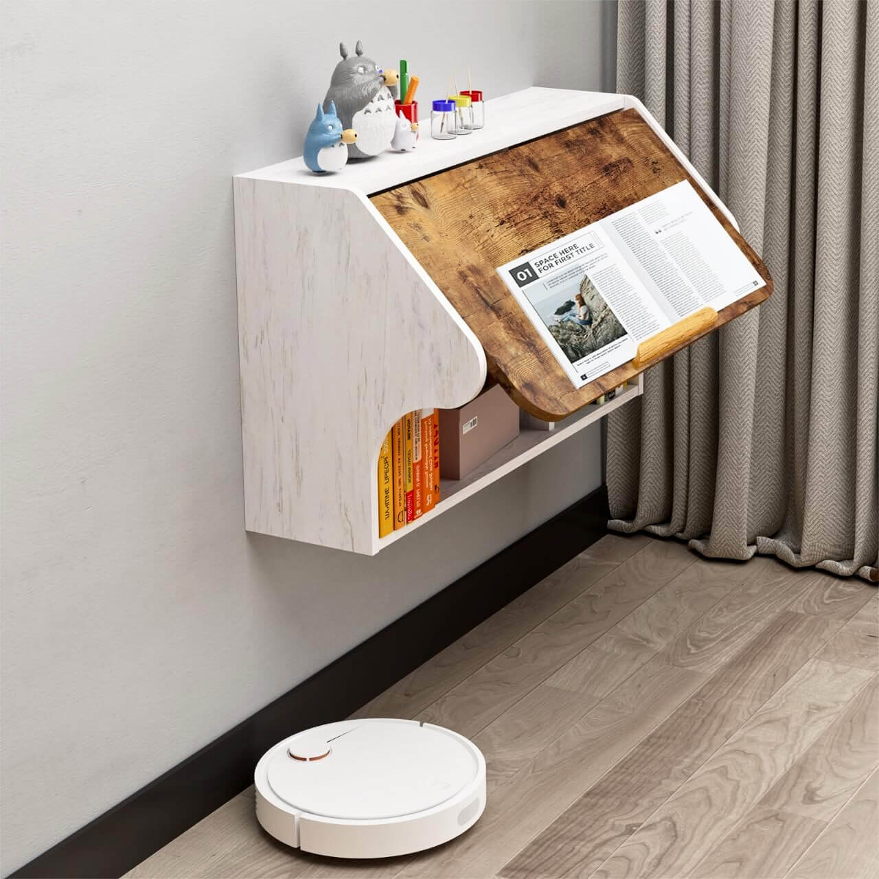 Wall-Mounted Adjustable Wooden Desk with 4-level Angles