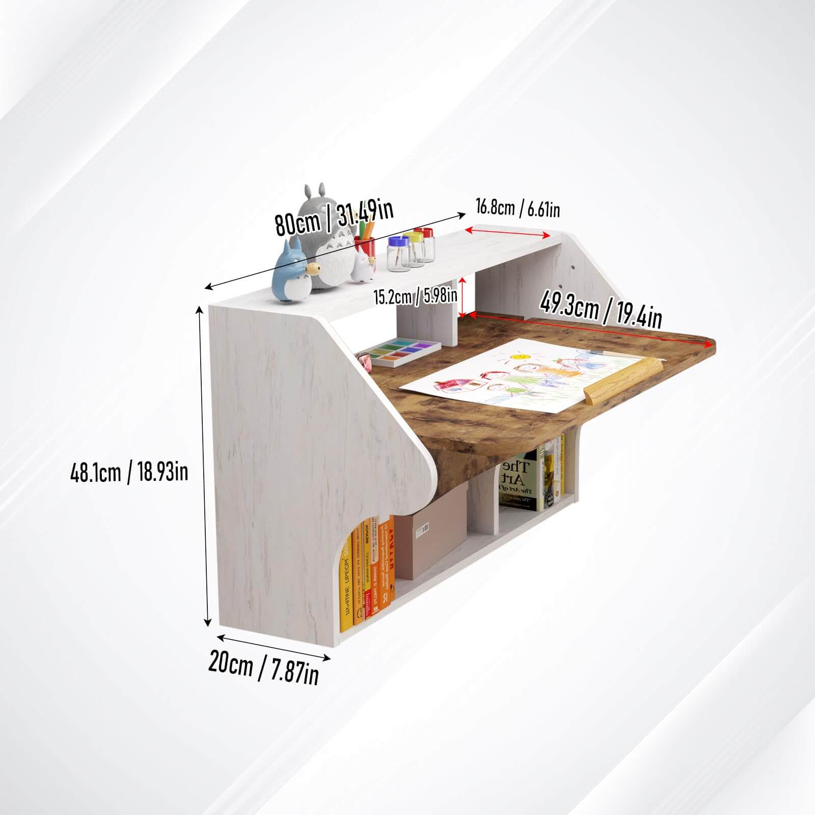 Wall-Mounted Adjustable Wooden Desk with 4-level Angles