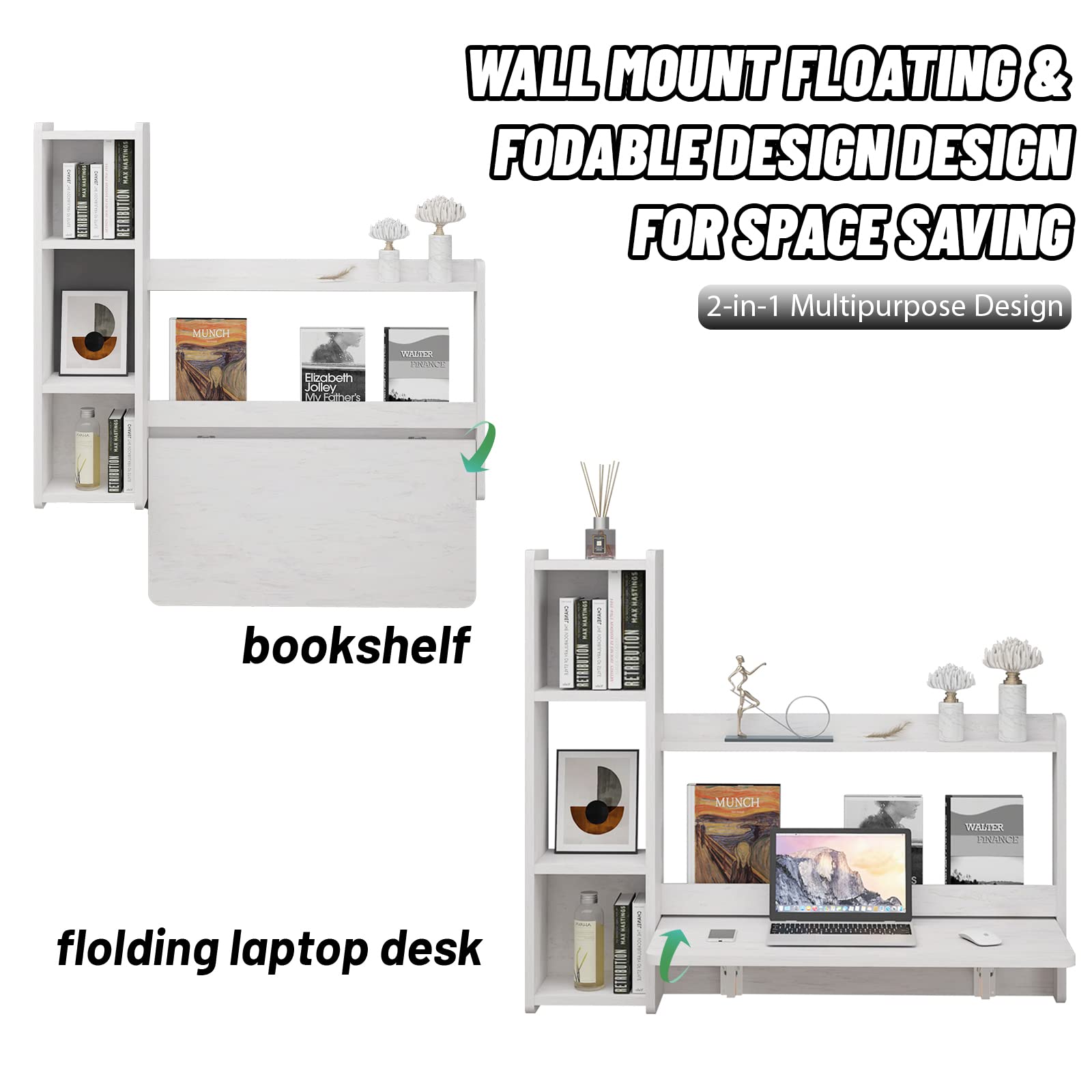 Wall Mounted Floating Desks with Drop-leaf Table & Shelves #shelf_left