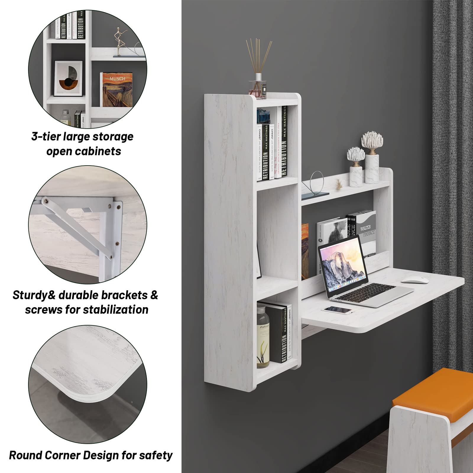 Wall Mounted Floating Desks with Drop-leaf Table & Shelves #shelf_left
