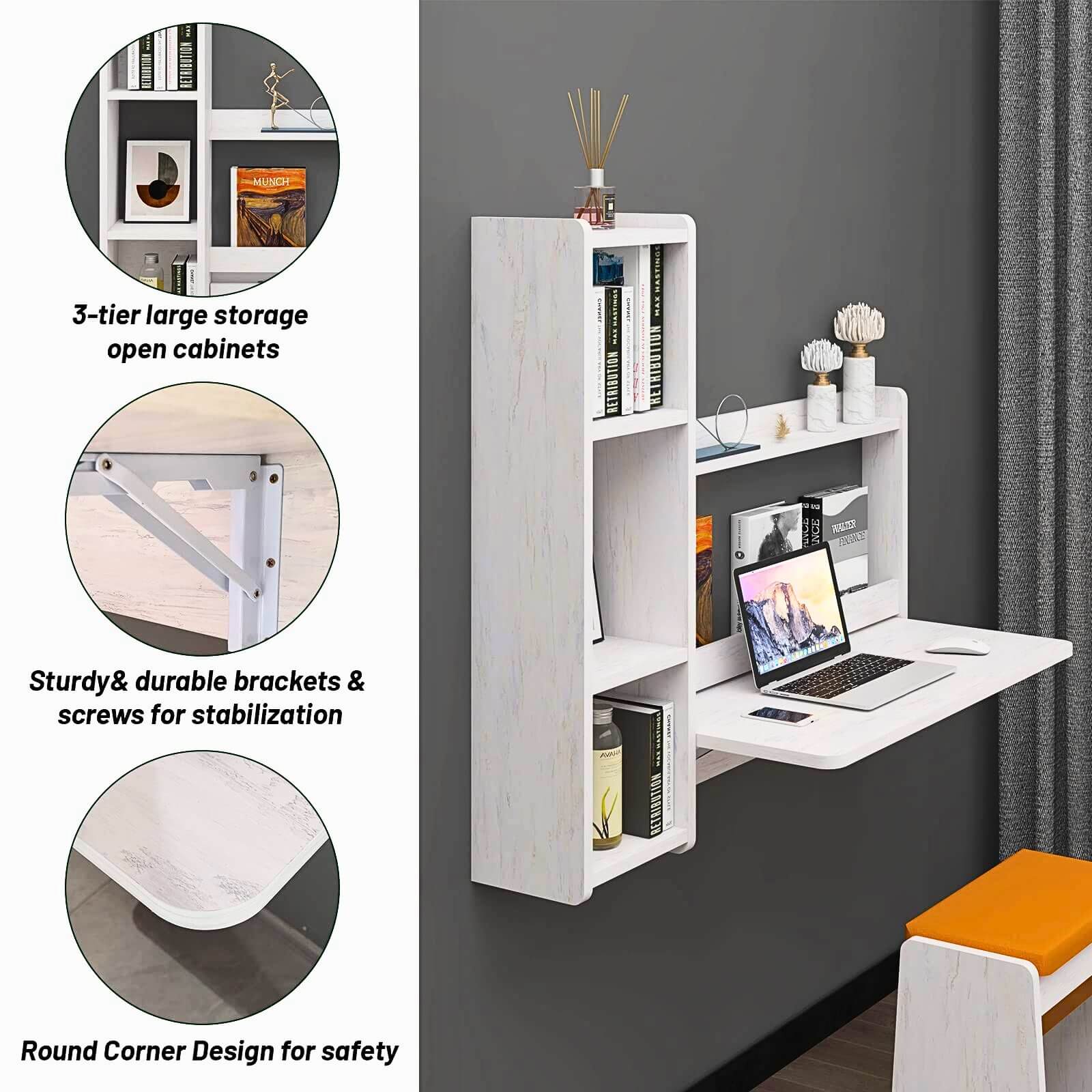 Wall Mounted Floating Desks with Drop-leaf Table & Shelves #shelf_left