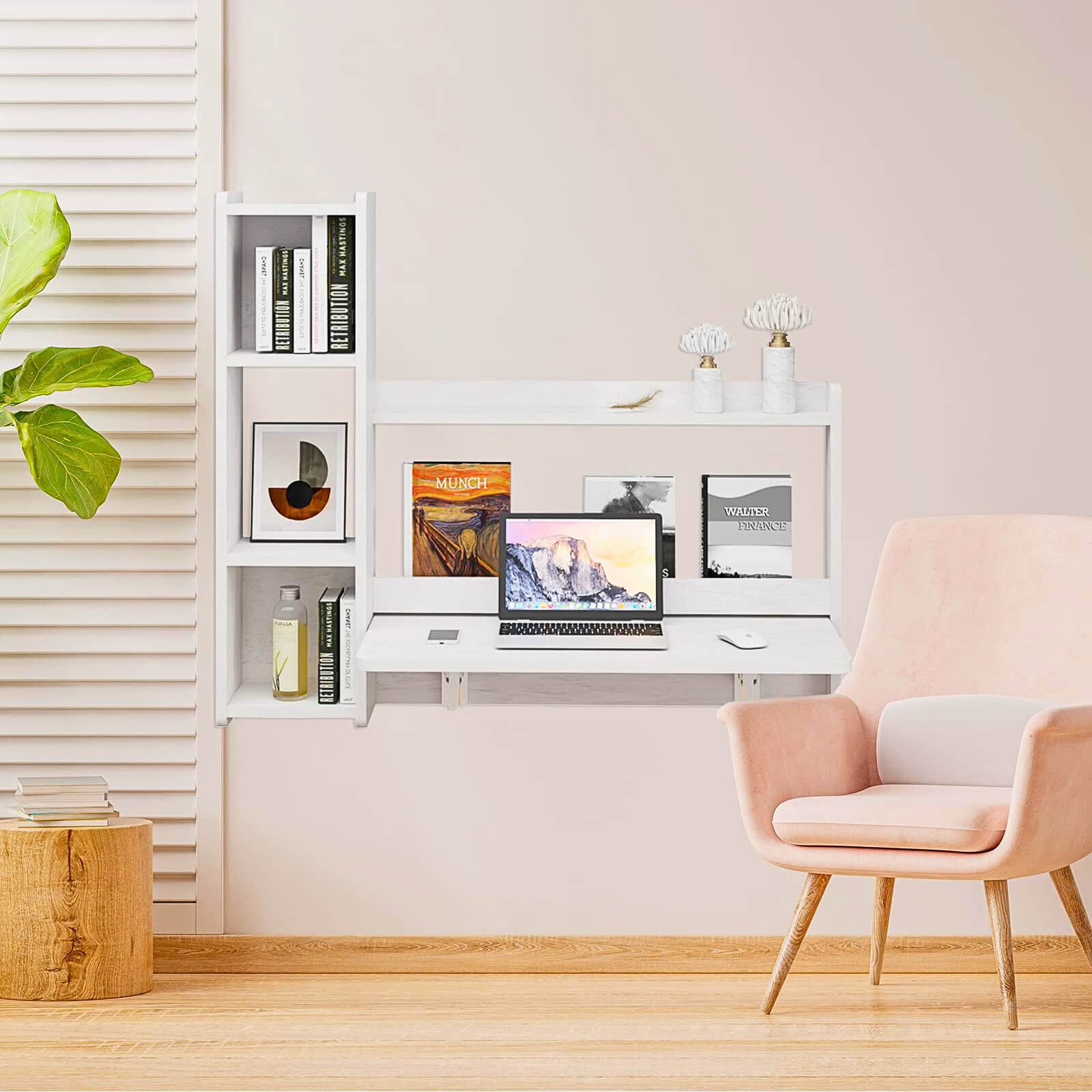 Wall Mounted Floating Desks with Drop-leaf Table & Shelves #shelf_left
