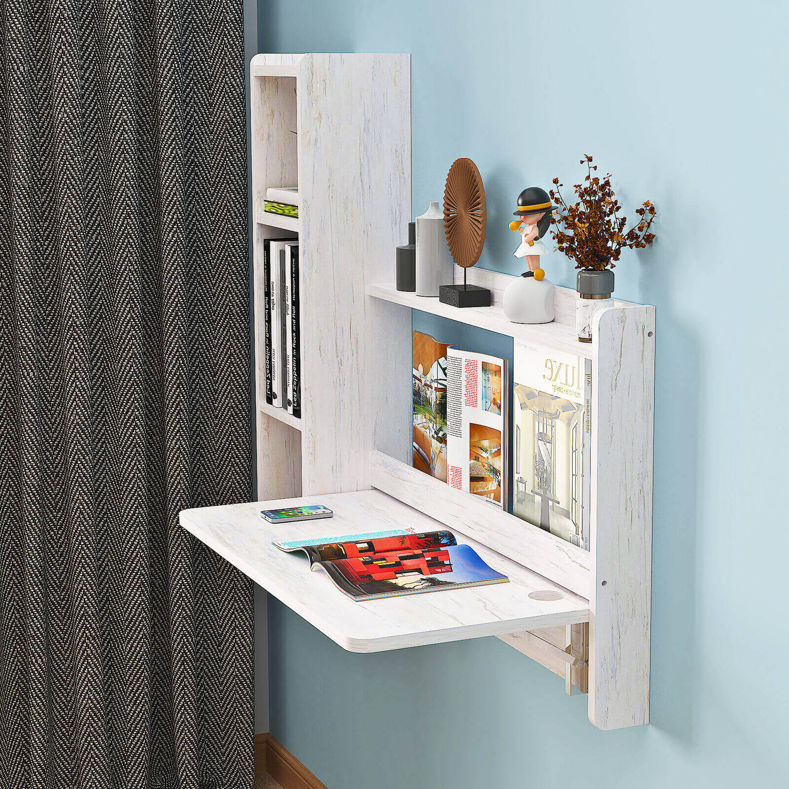 Wall Mounted Floating Desks with Drop-leaf Table & Shelves #shelf_left