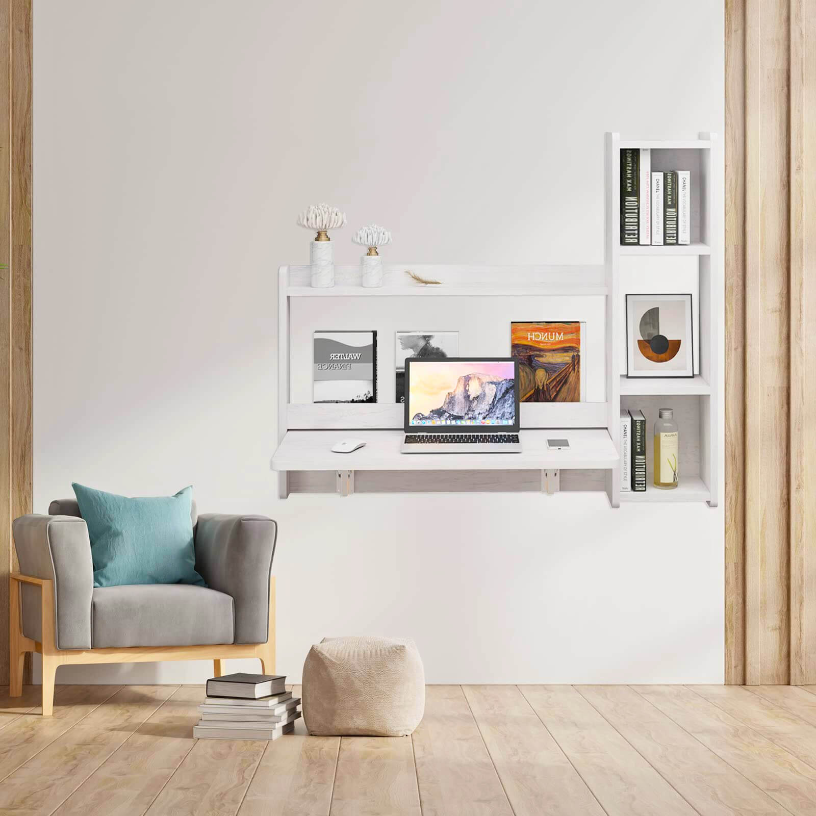 Wall Mounted Floating Desks with Drop-leaf Table & Shelves #shelf_right